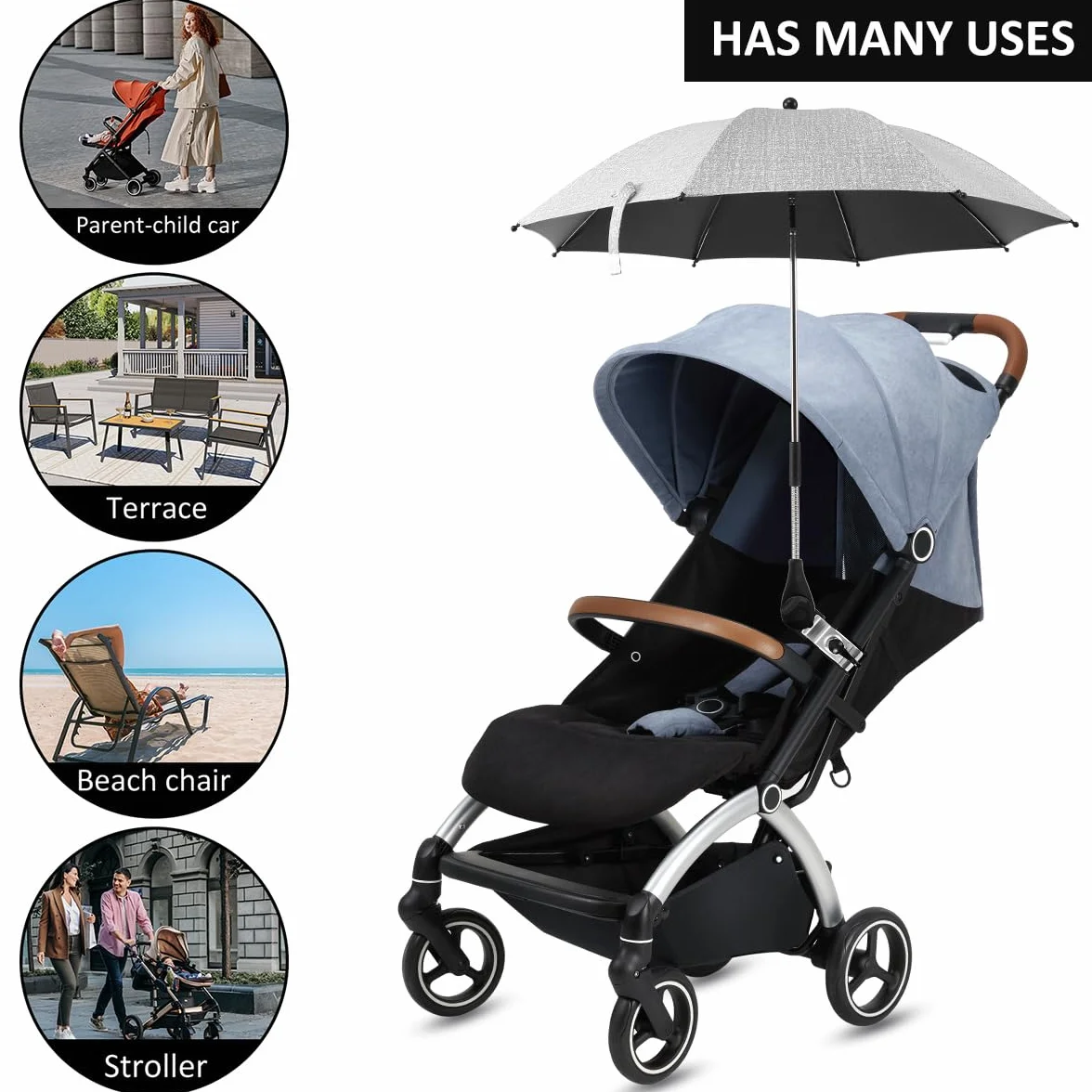 Ombrelle Poussette Universelle Anti UV 50+ Parasol Bébé avec Pince Flexible Bras Réglable