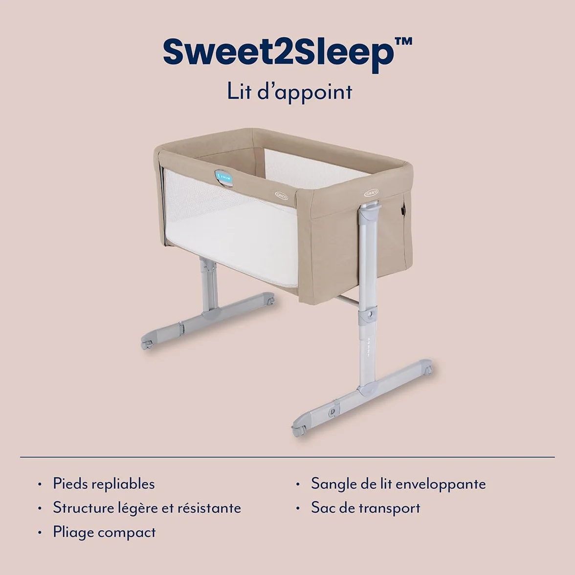 GRACO Sweet2Sleep™ Lit d'appoint co-Sommeil, de la Naissance à 6 Mois (Max. 9 kg), Oatmeal