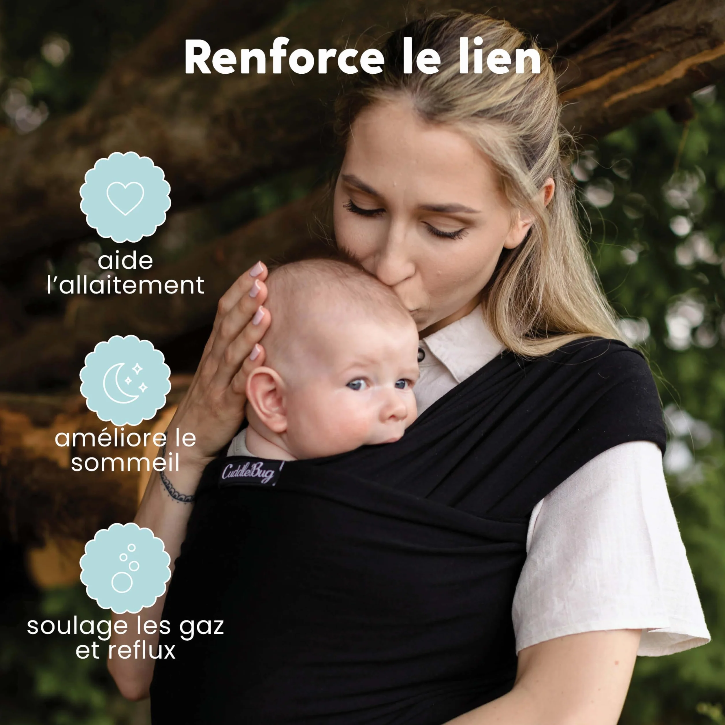 CuddleBug Écharpe de Portage Facile à Enfiler Porte Bébé Naissance Multifonctionnel 16 Kg Noir