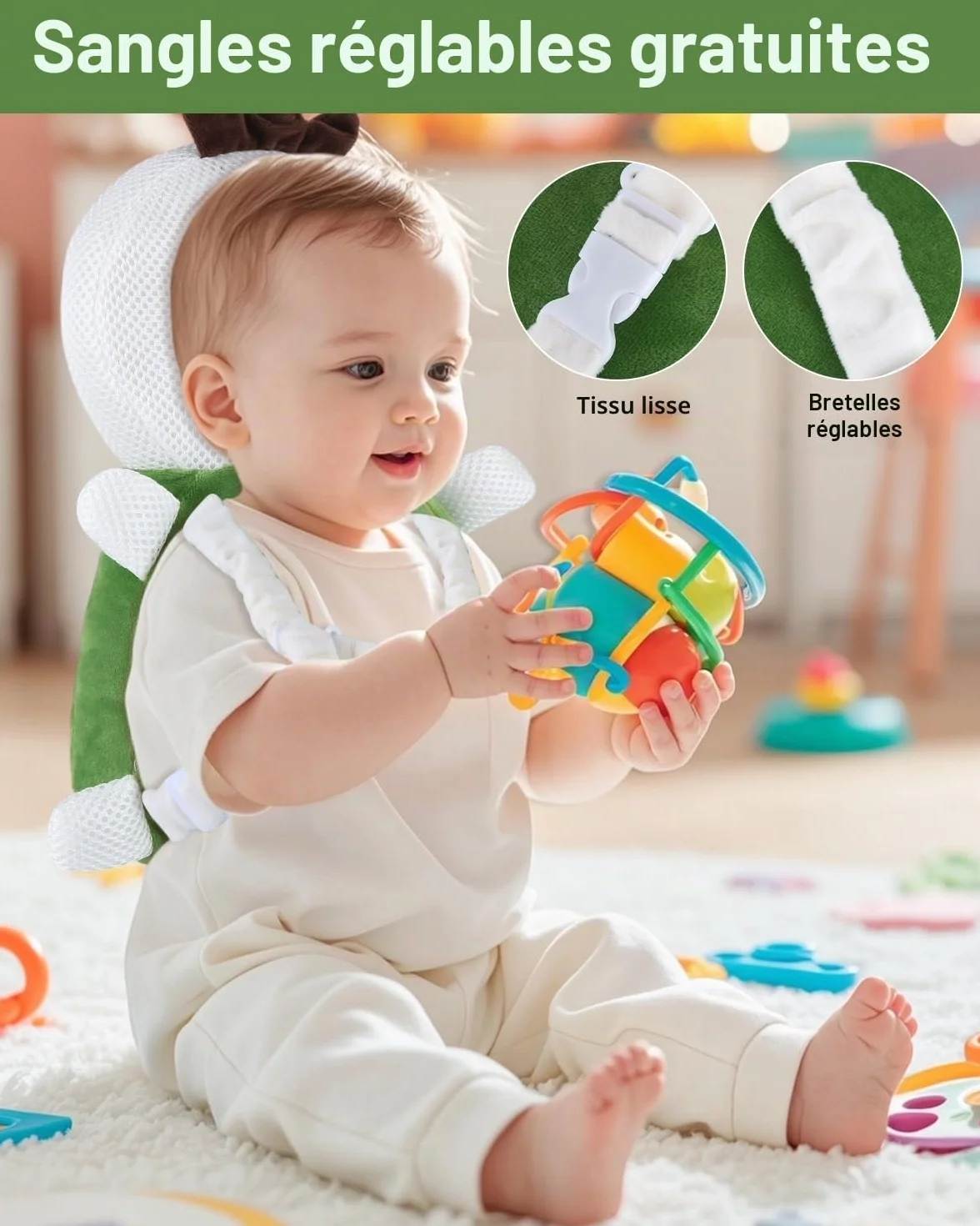 Coussin de Protection de Tête de Bébé Anti Chute, Réglable Casque Anti Choc, Oreiller Soutien 4-24 mois