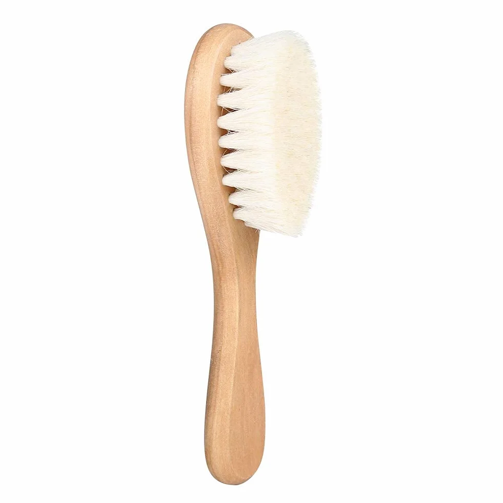 Peigne en cheveux de chèvre doux massage tête bébé manche bois