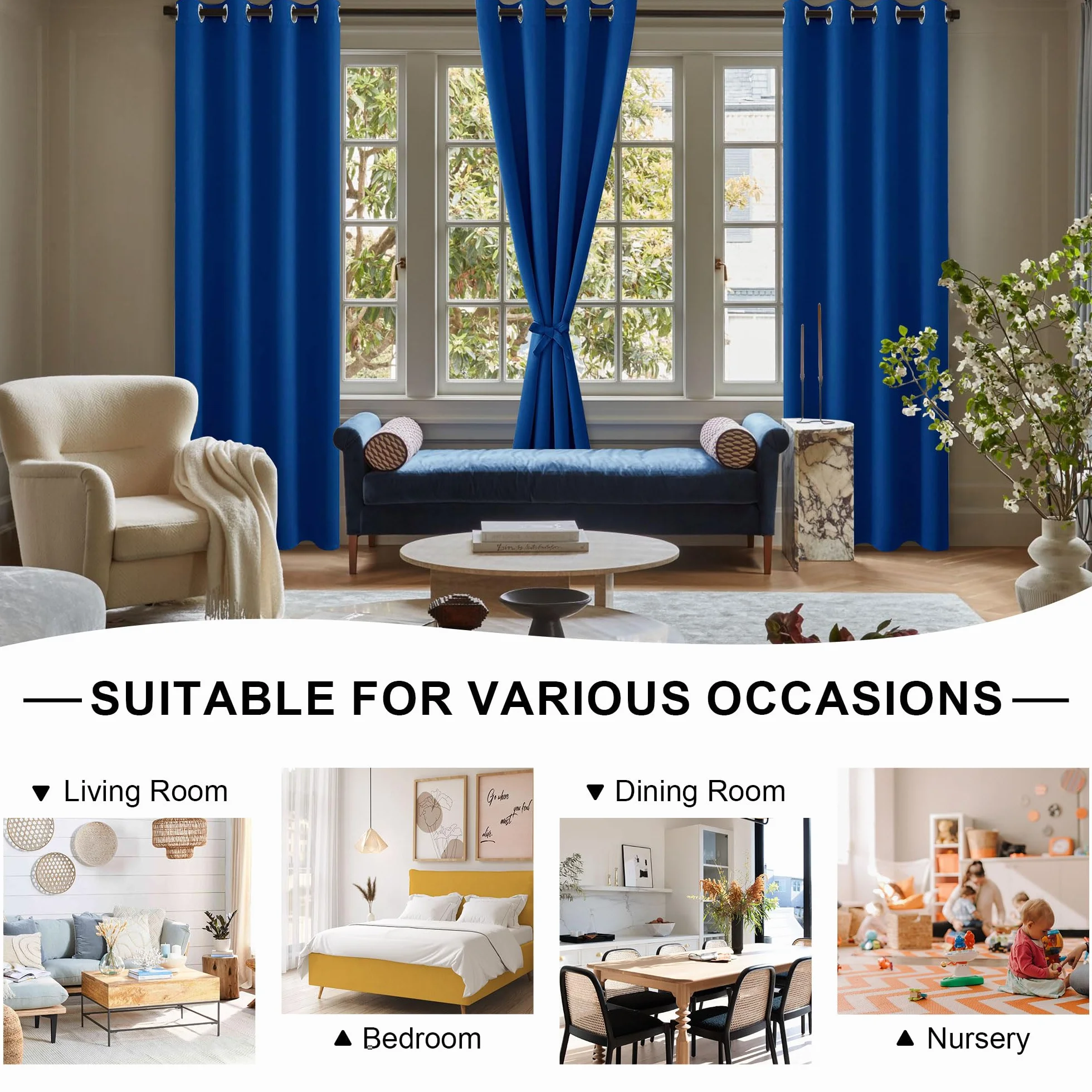 DWCN Lot de 2 Rideaux Opaques Oeillets 132x160 CM Bleu Roi