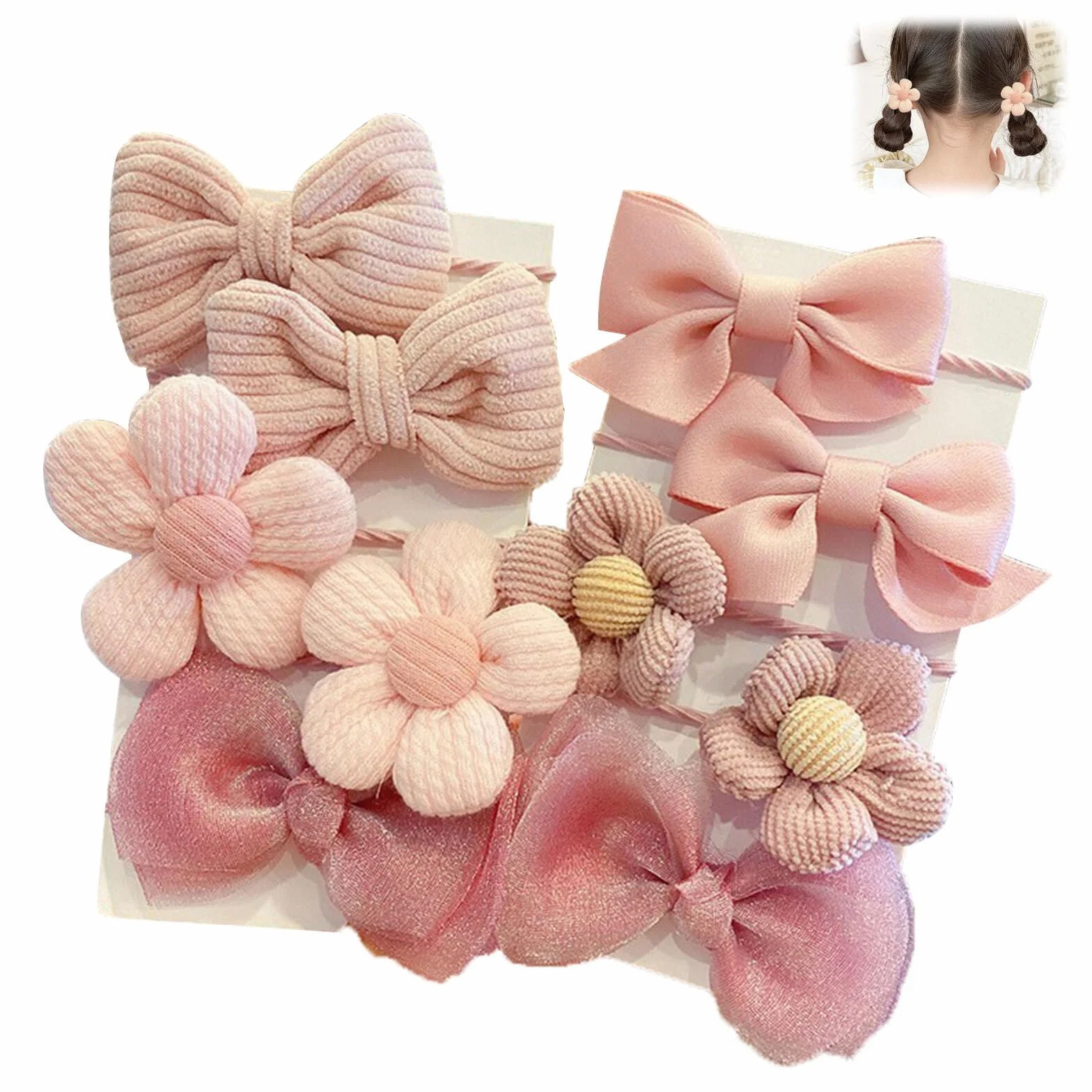 AzureRay Lot de 10 chouchous à cheveux avec nœuds rose et motif floral pour filles