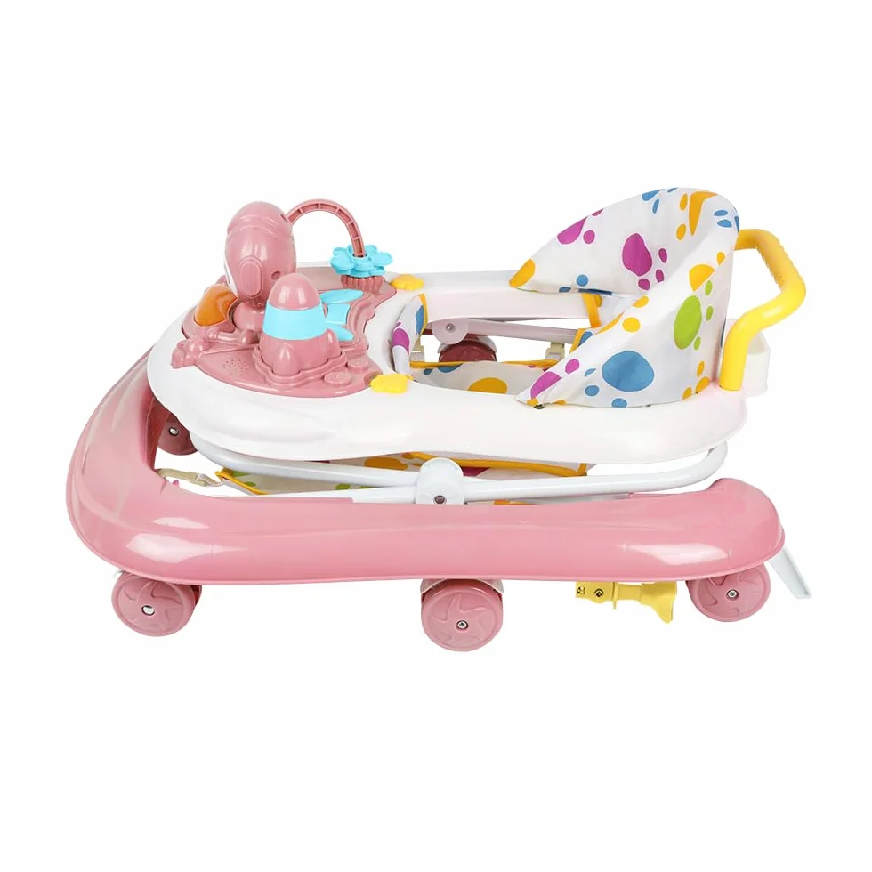Trotteur Bébé 2en1 Hauteur Réglable avec Musique, 8 Roues, Auvent, 62x68x36-81cm Rose