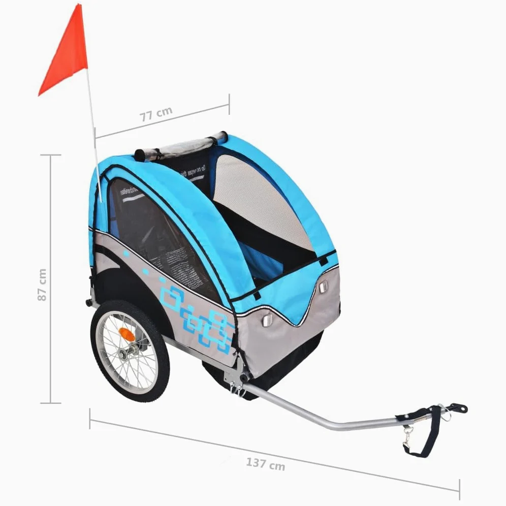 SKM Remorque de vélo pour Enfants Gris et Bleu 30 kg, Weight:11.5 kg,91373