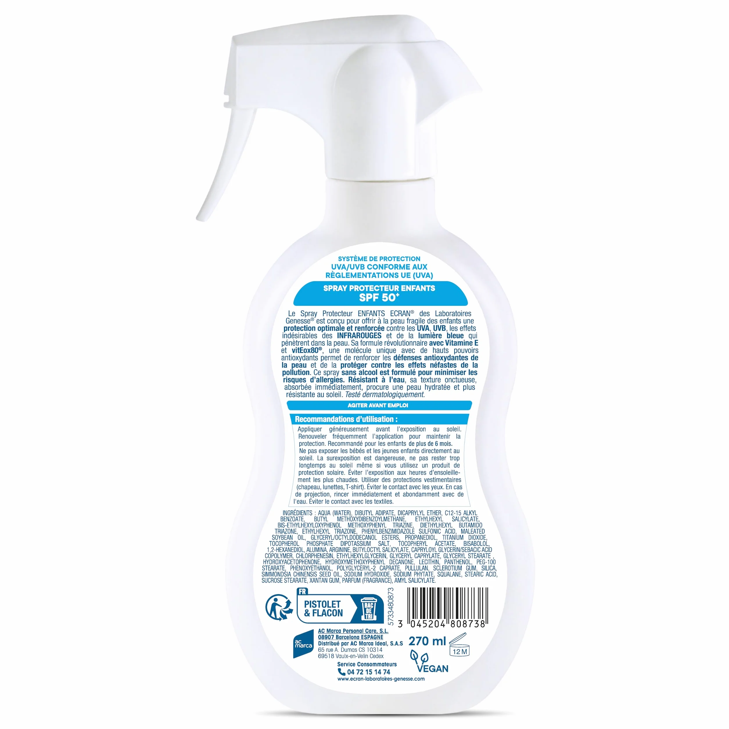 ECRAN® Protection Solaire SPF 50+ Enfant Haute Protection UVA UVB Lumière Bleue Résistant à l'eau