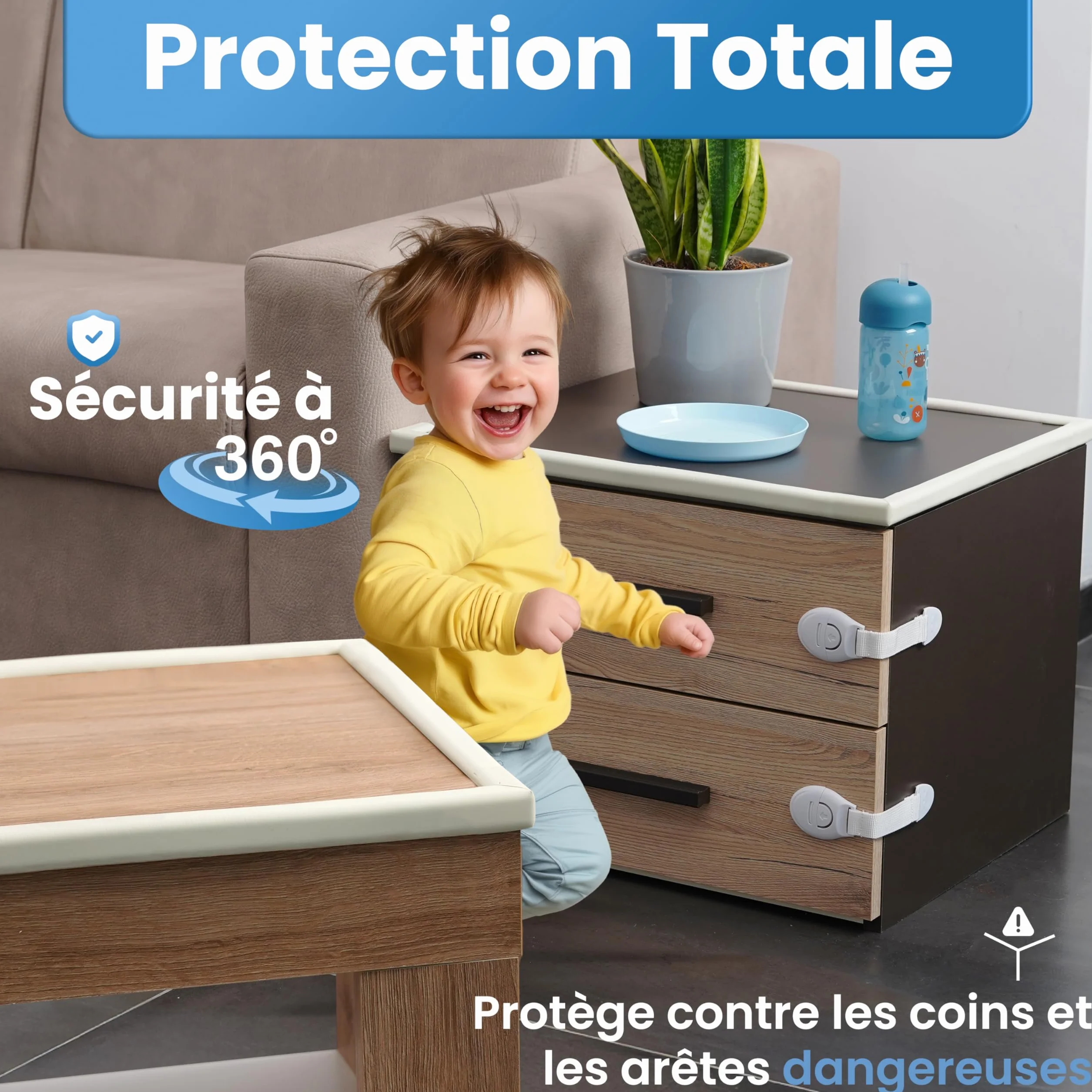Happy Chlea Protection Bébé Coin de Table 6,4 m Couverture Totale Anti-Choc Meubles 4 Bloque-Tiroirs 1 Bloque-Porte