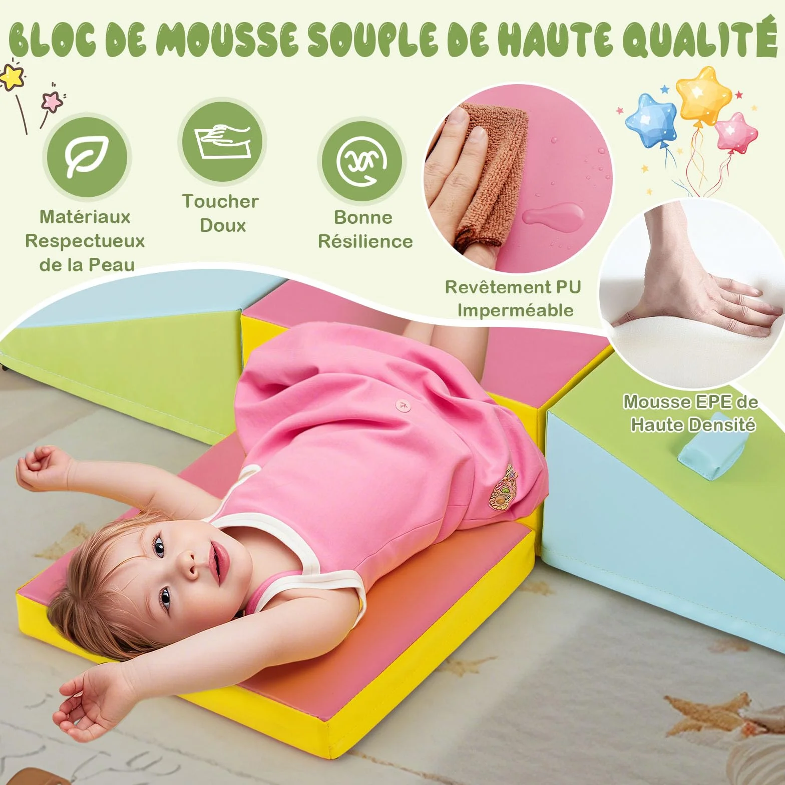 GOPLUS Parcours Motricité Bébé en Mousse EPE, Module Motricité Bébé Différentes Formes & Couleurs, Jouet Montessorri 1 Ans+