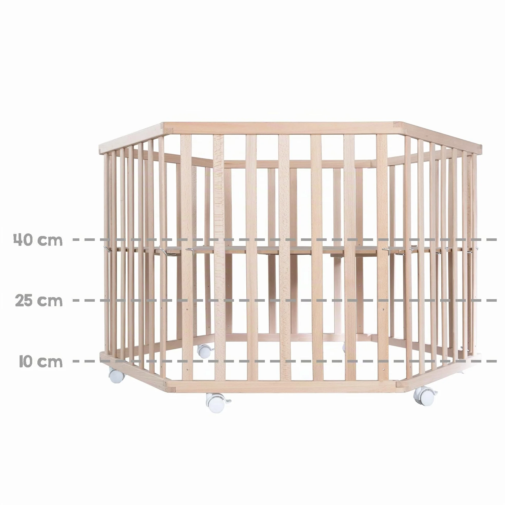 Parc Bébé Hexagonal en Bois Liebhabear avec Tapis et Roues Freins Blanc