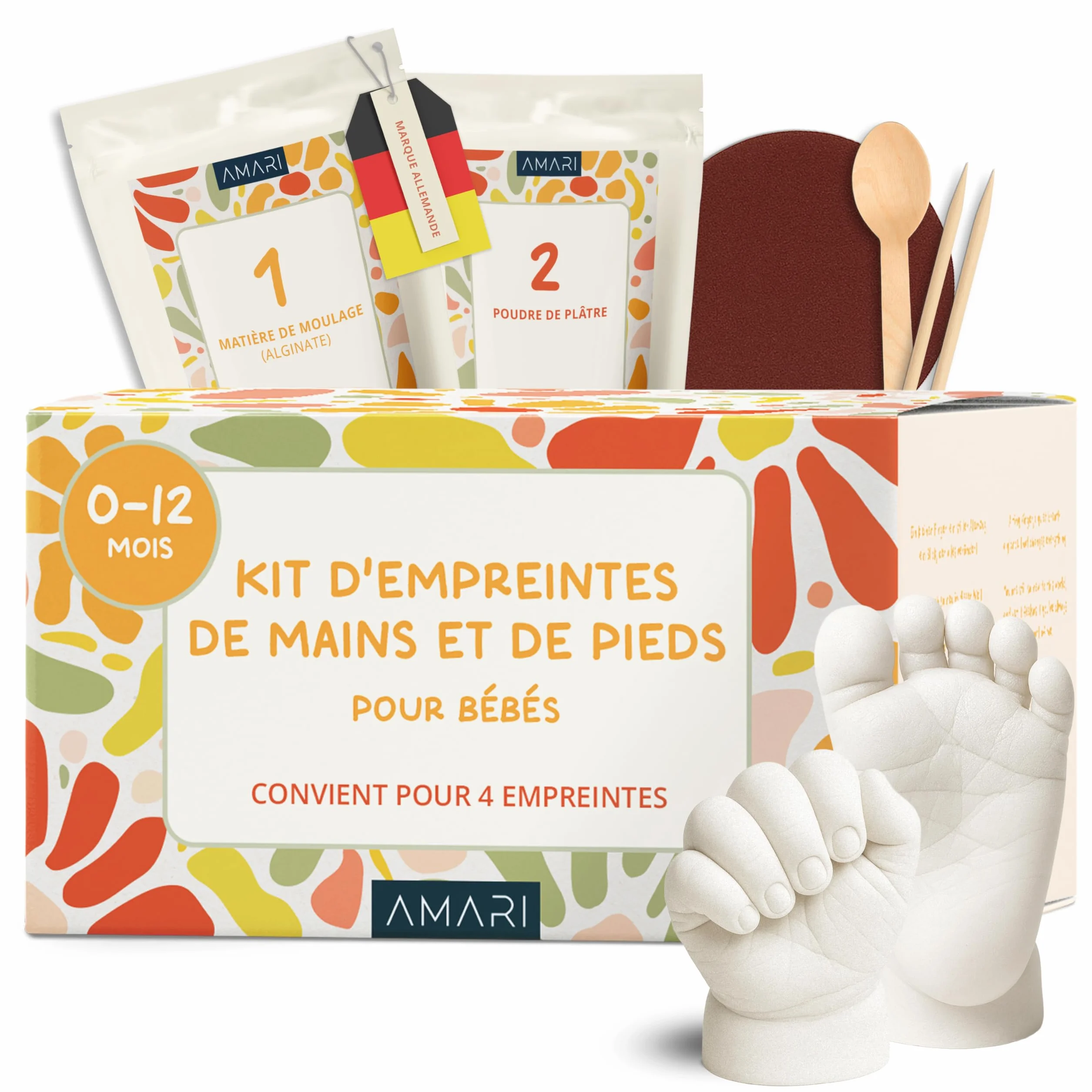 Kit d’Empreintes Bébé en Plâtre – Coffret Premium Souvenir – Cadeau de Naissance avec Plâtre et Guides