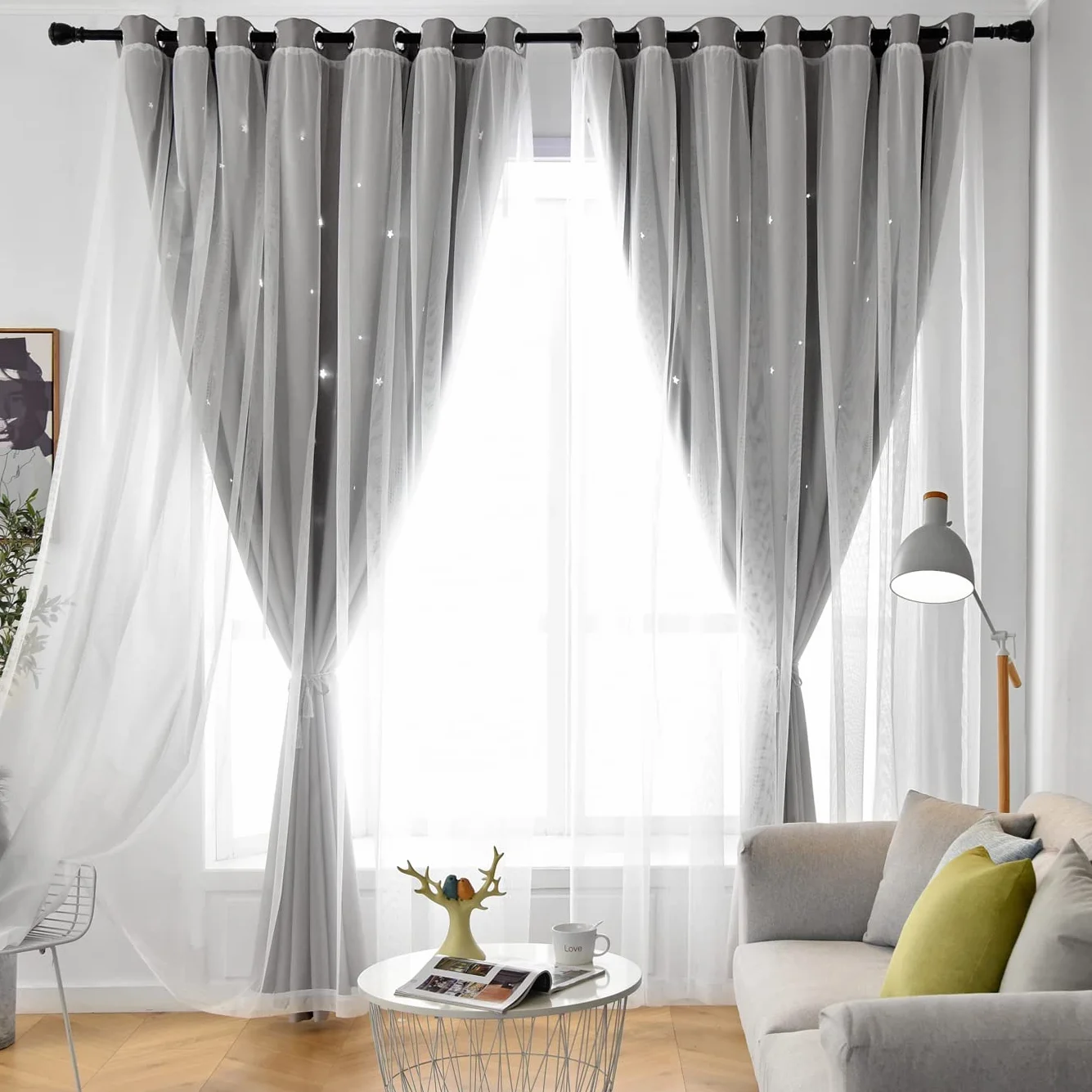 Loyala Rideaux occultants double couche 132 x 243 cm gris pour chambre
