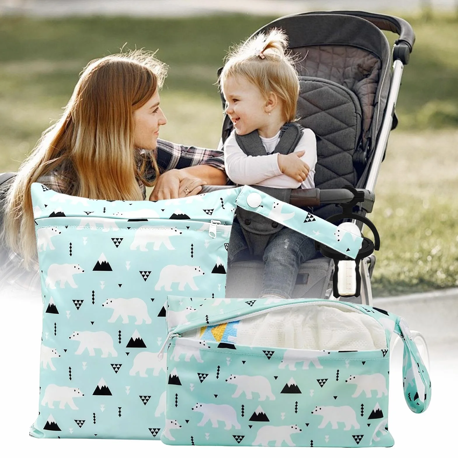 Sac à Langer Réutilisable à Fermeture Éclair en Tissu Humide et Sec pour Maillots de Bain, Lingettes, Vêtements