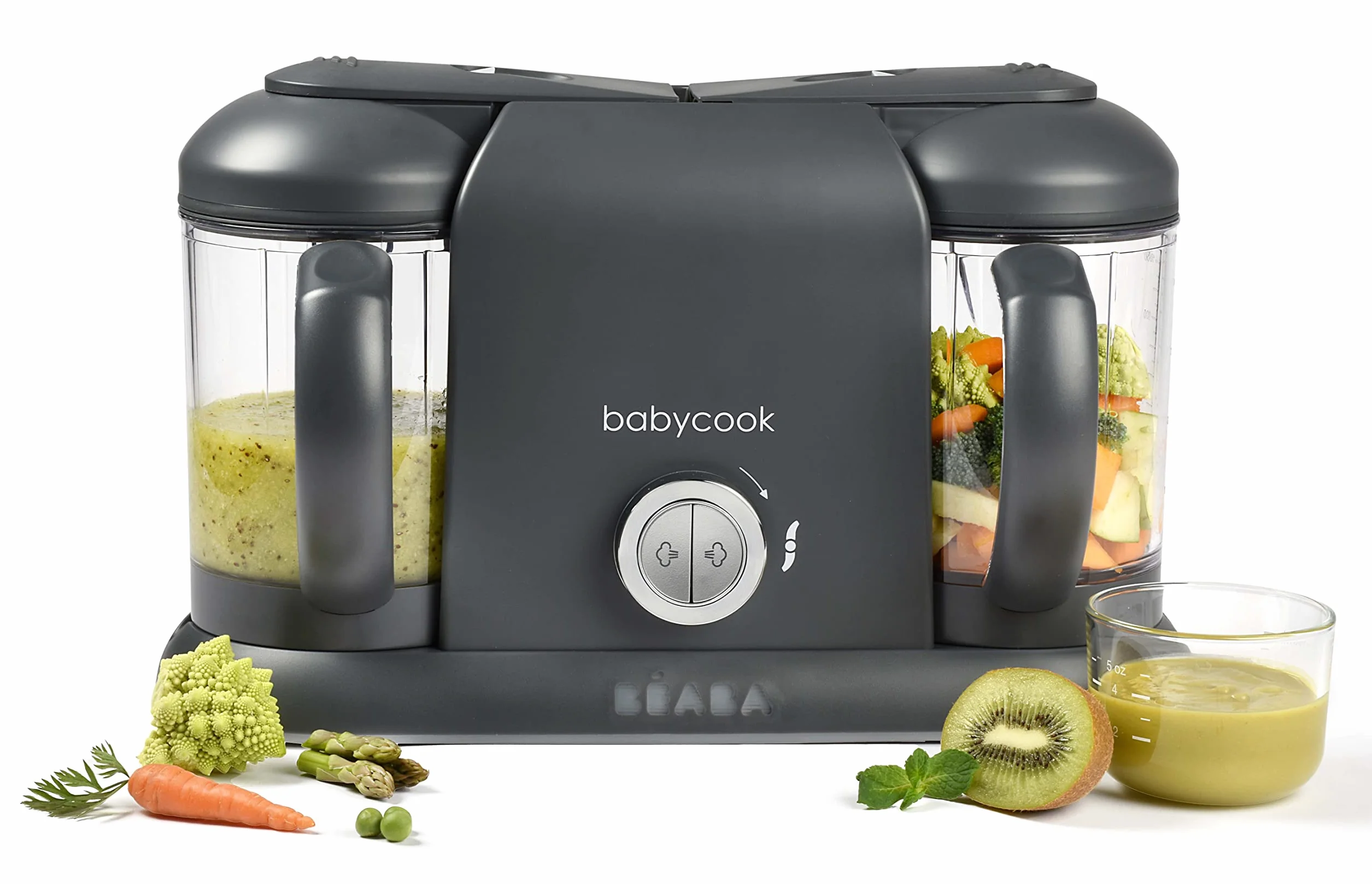 BÉABA Babycook Duo Robot Bébé 4 en 1 Mixeur-Cuiseur Cuisson Vapeur 15min 2200 ml Dark Grey