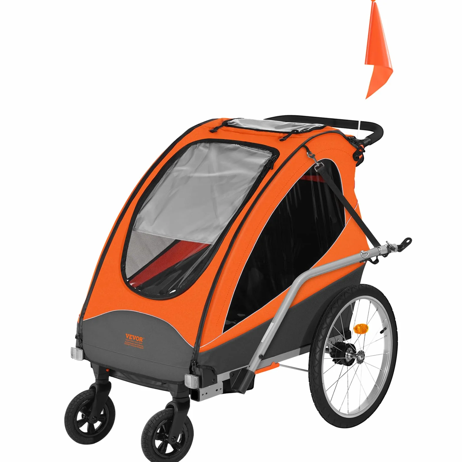 VEVOR Remorque de vélo pour Enfants Double Siège 55 kg 2en1 Pliable Poussette Orange Gris