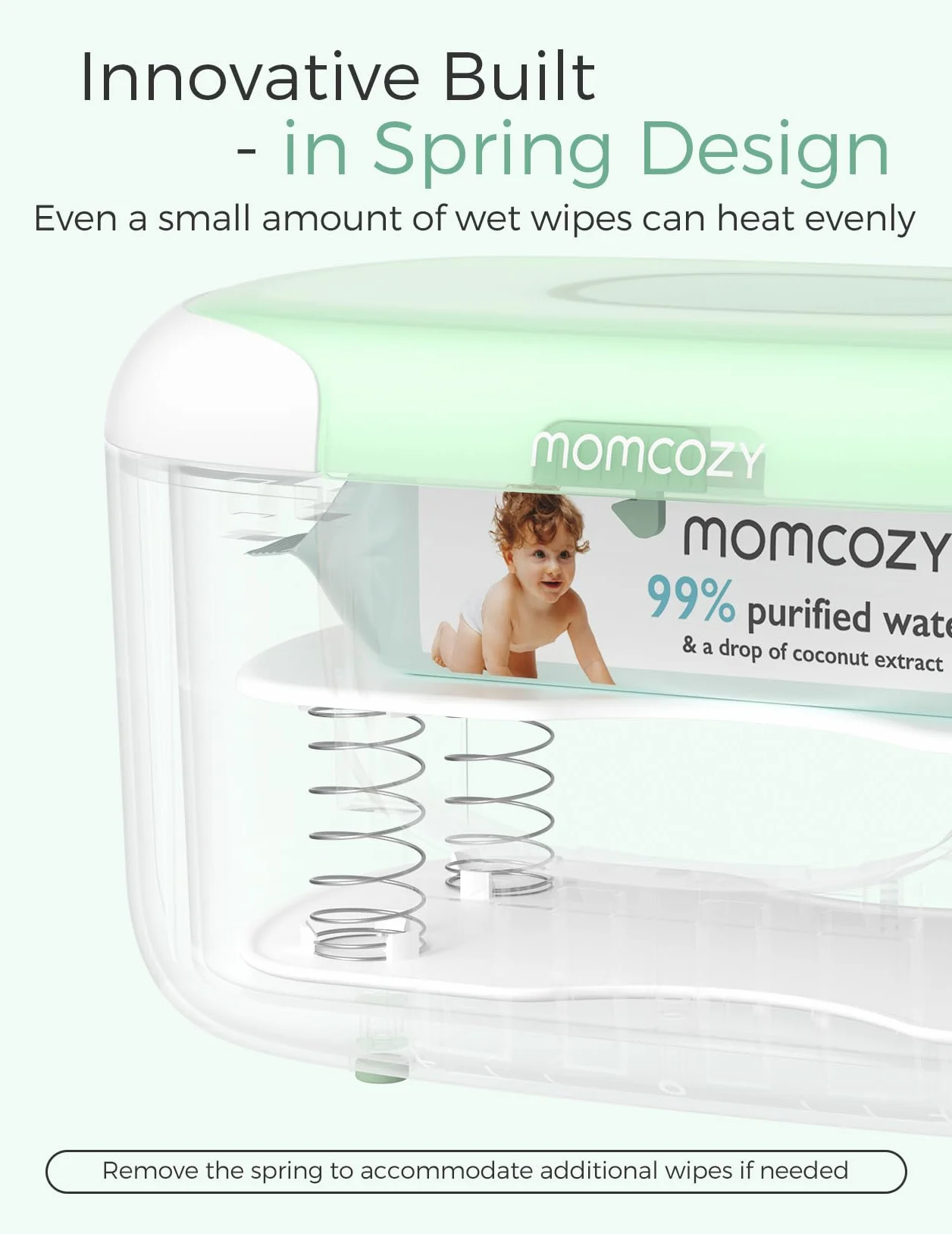Momcozy Lot de 100 distributeurs de lingettes pour bébé, chauffage rapide 10 min, 4 modes température, design ressort silicone