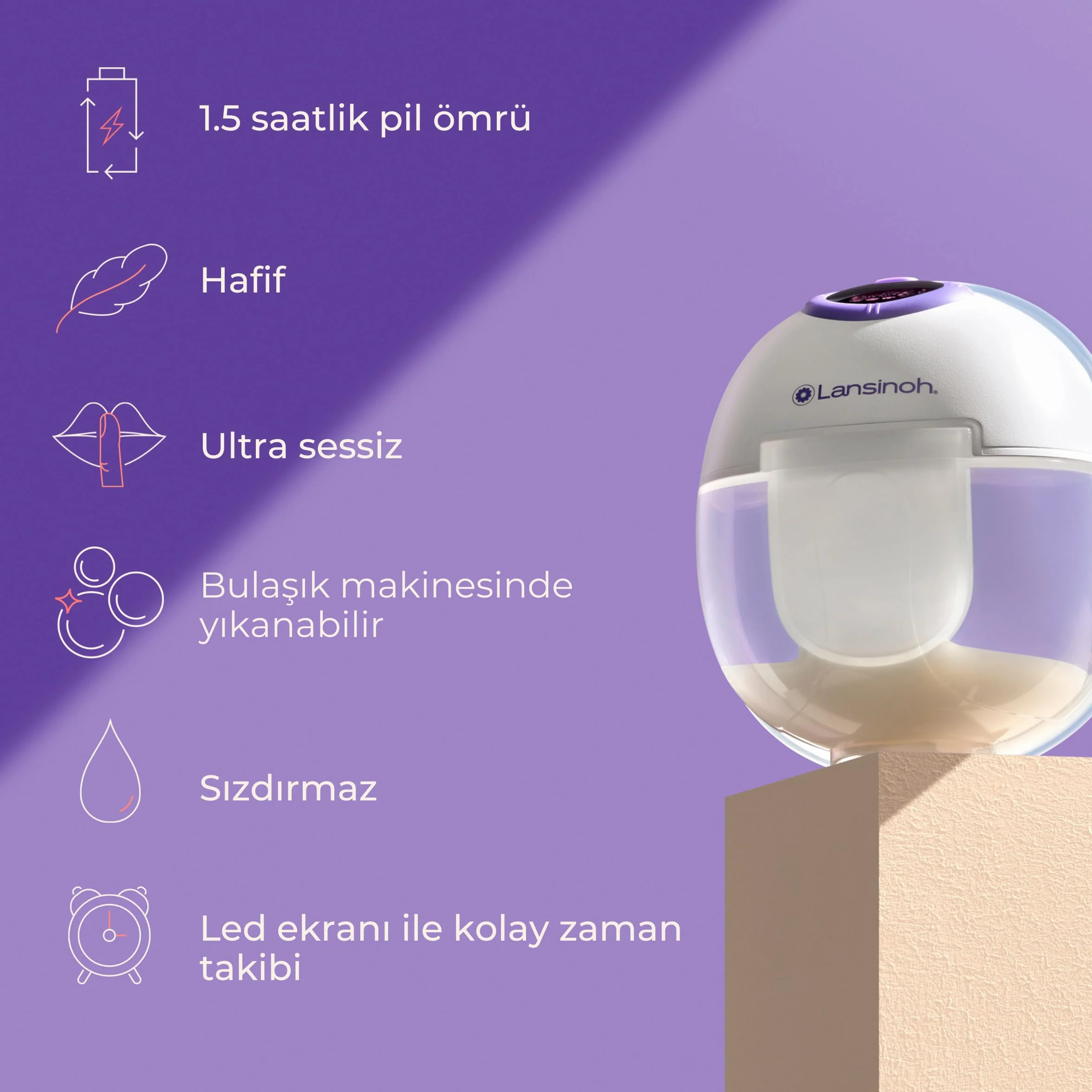 Lansinoh Tire-lait Mains-libres Simple Portable Léger Sans Fil, Aspiration Réglable Modes & Niveaux, Sans BPA