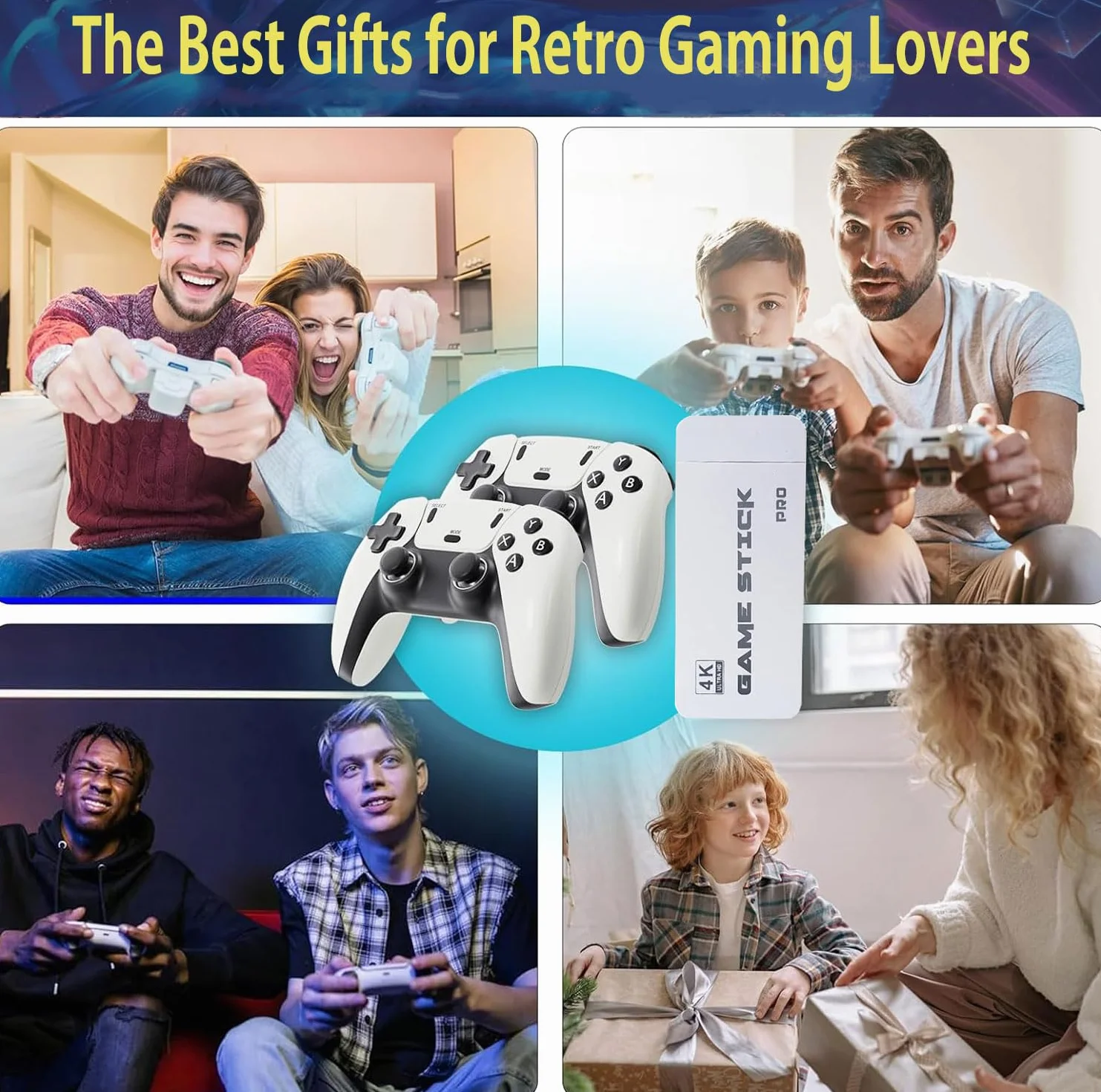Console Rétrogaming TV Stick HDMI 4K 20000+ Jeux 23 Émulateurs 2 Manettes sans Fil Blanc