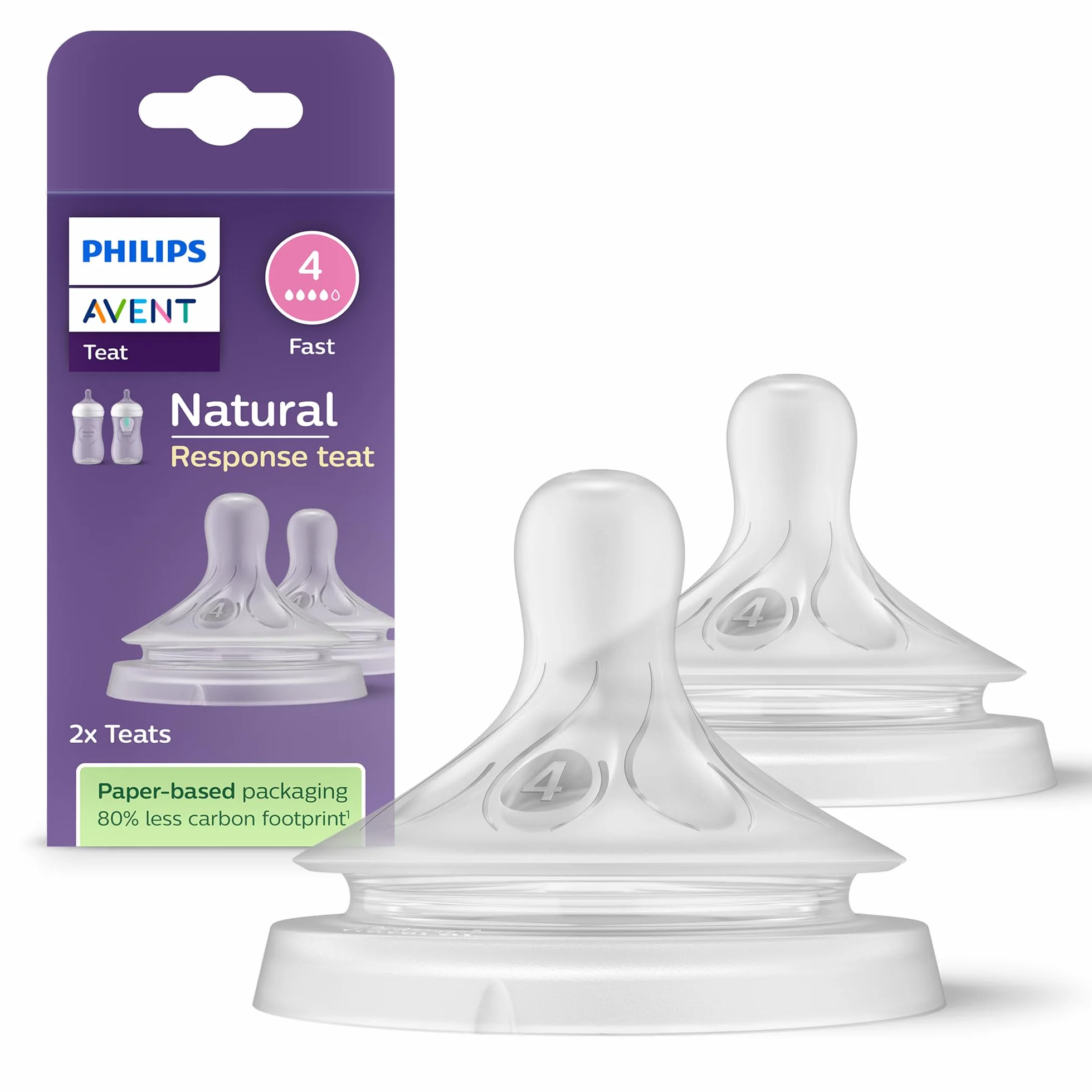 Philips Avent Lot de 2 tétines Réponse Naturelle Débit 4 pour bébé 3 mois+ SCY964/02
