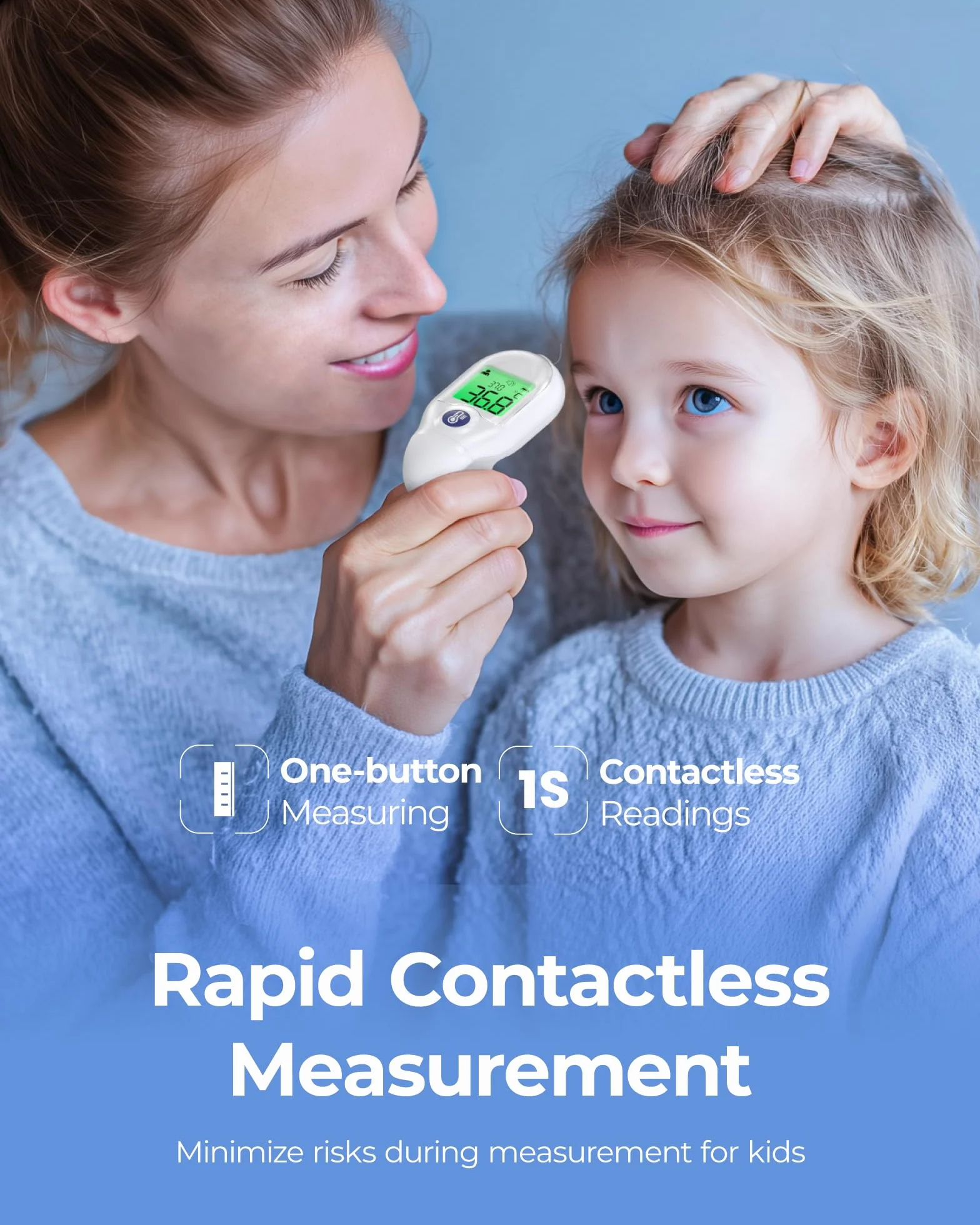Thermomètre Frontal Bébé Sans Contact Mesure Instantanée Multifonction 3 en 1