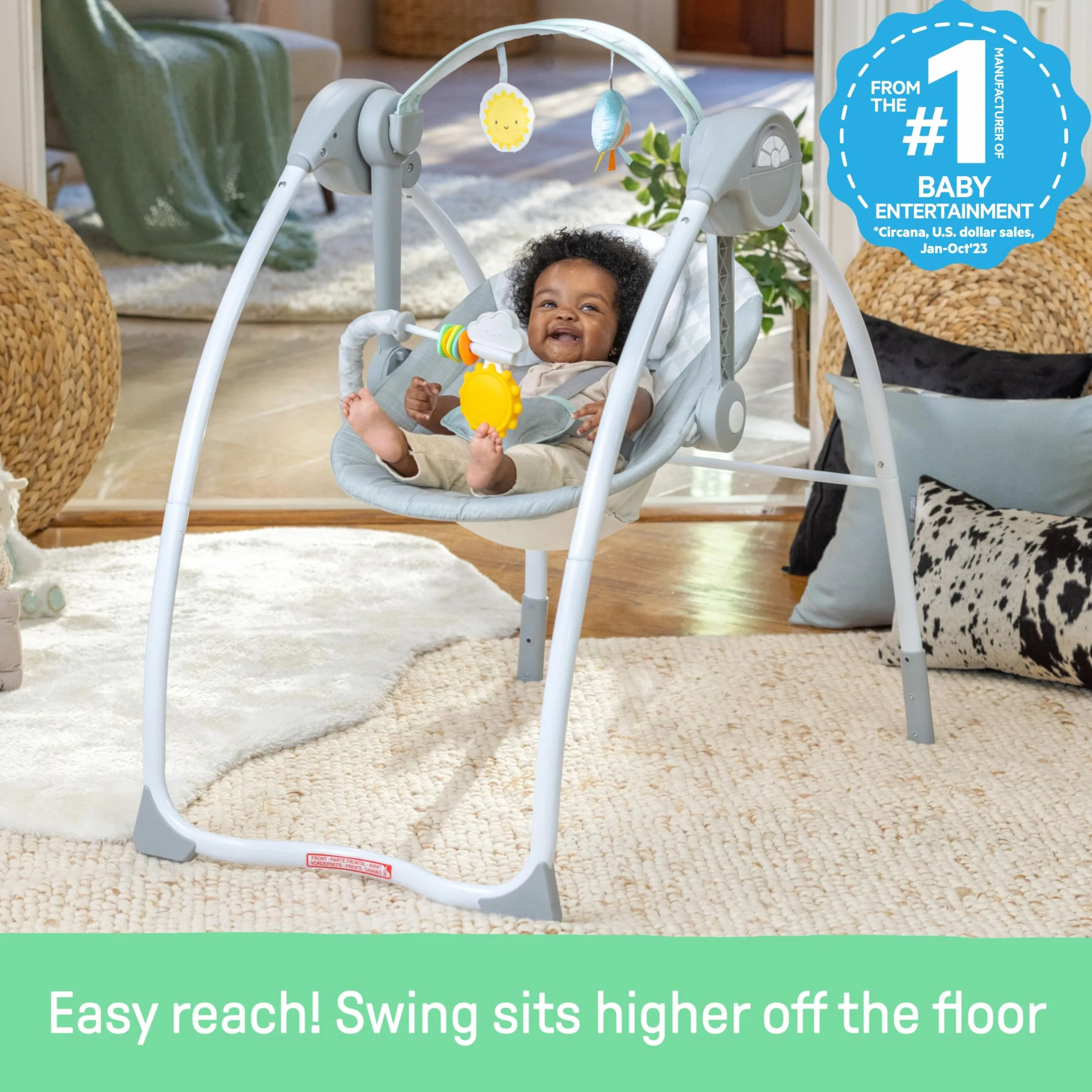 Ingenuity Balancelle Milestone Swing Arc d'Activités 6 Vitesses pour Enfants 0-9 Mois 9 kg Gris