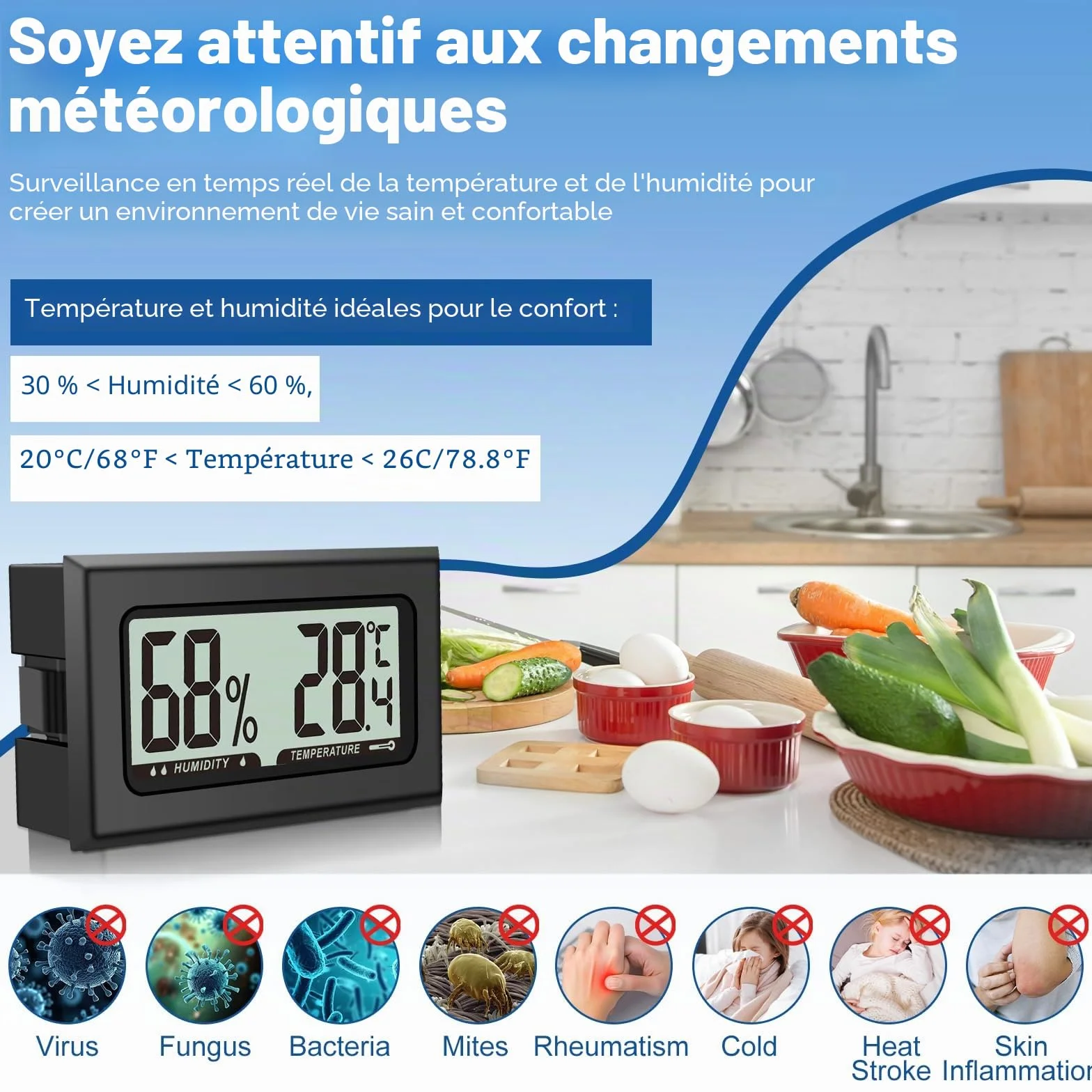 Pixelure Thermomètre Hygromètre Numérique Intérieur, Moniteur de Température et Humidité Haute Précision 8PCS