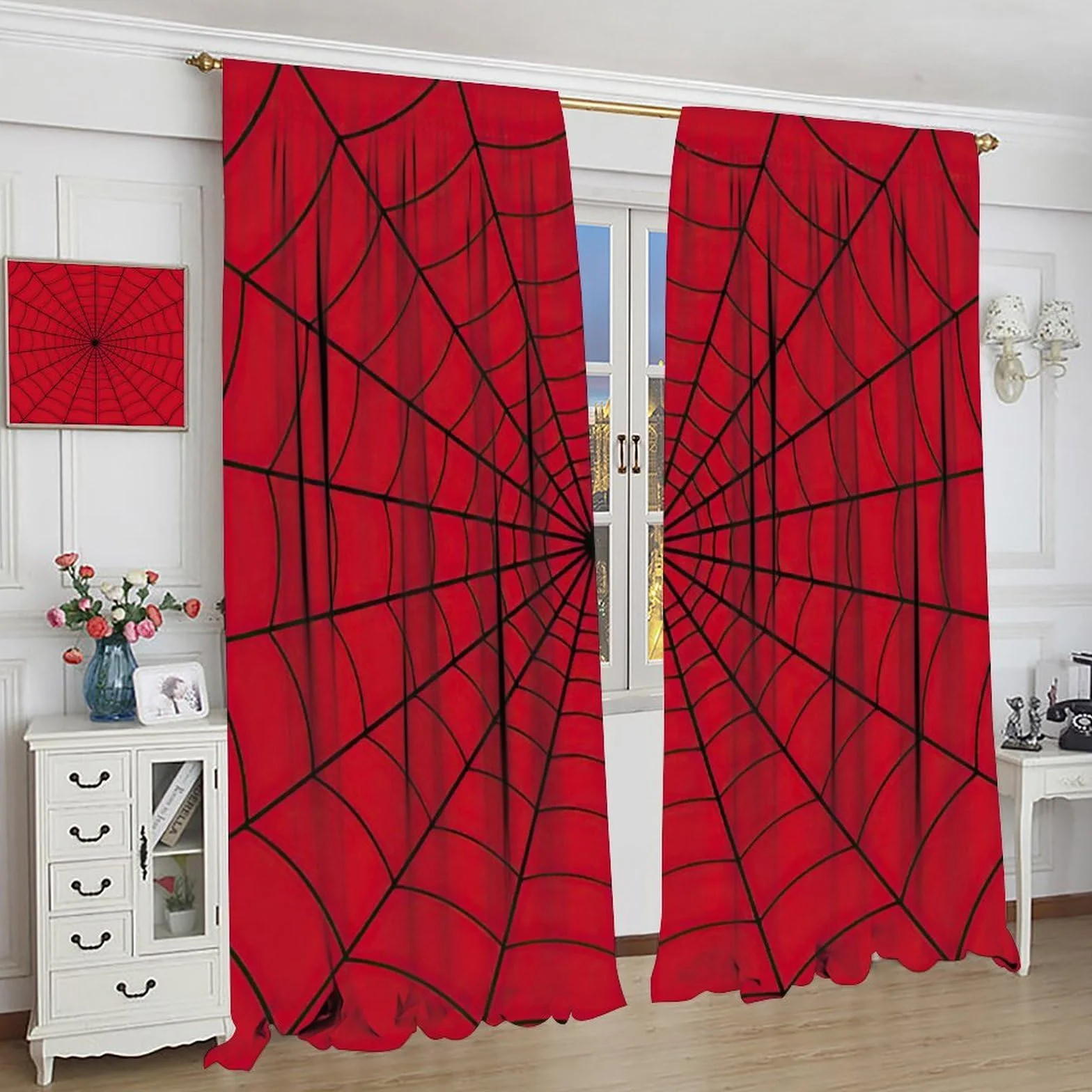 Rideaux de fenêtre Super héros Toile d'araignée Rouges pour Enfants 106,7 x 114,3 cm
