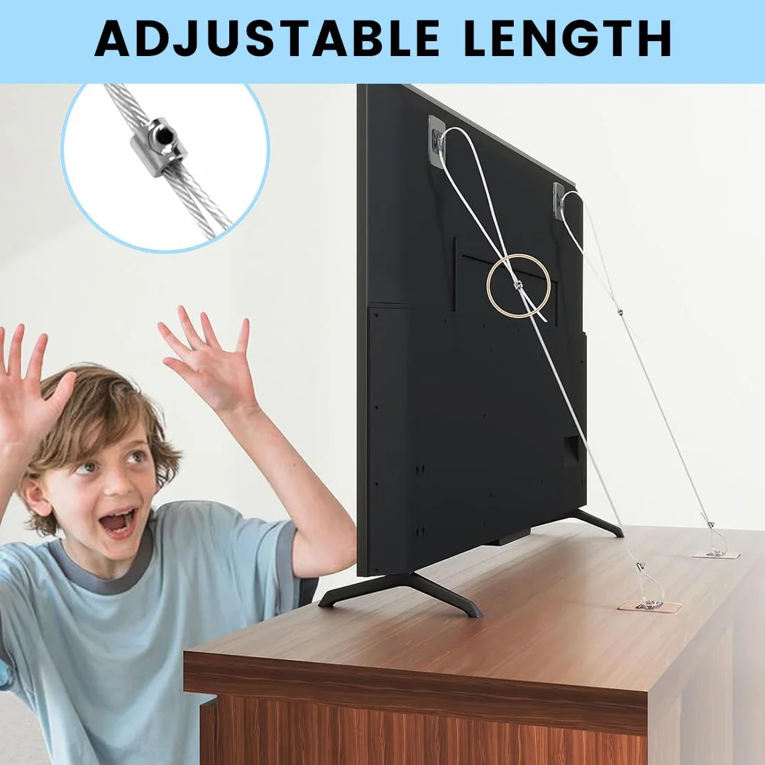 Sangles Anti-Basculement pour TV et Meubles, Sécurité Enfants Réglable, 2 Pièces + Patins Adhésifs