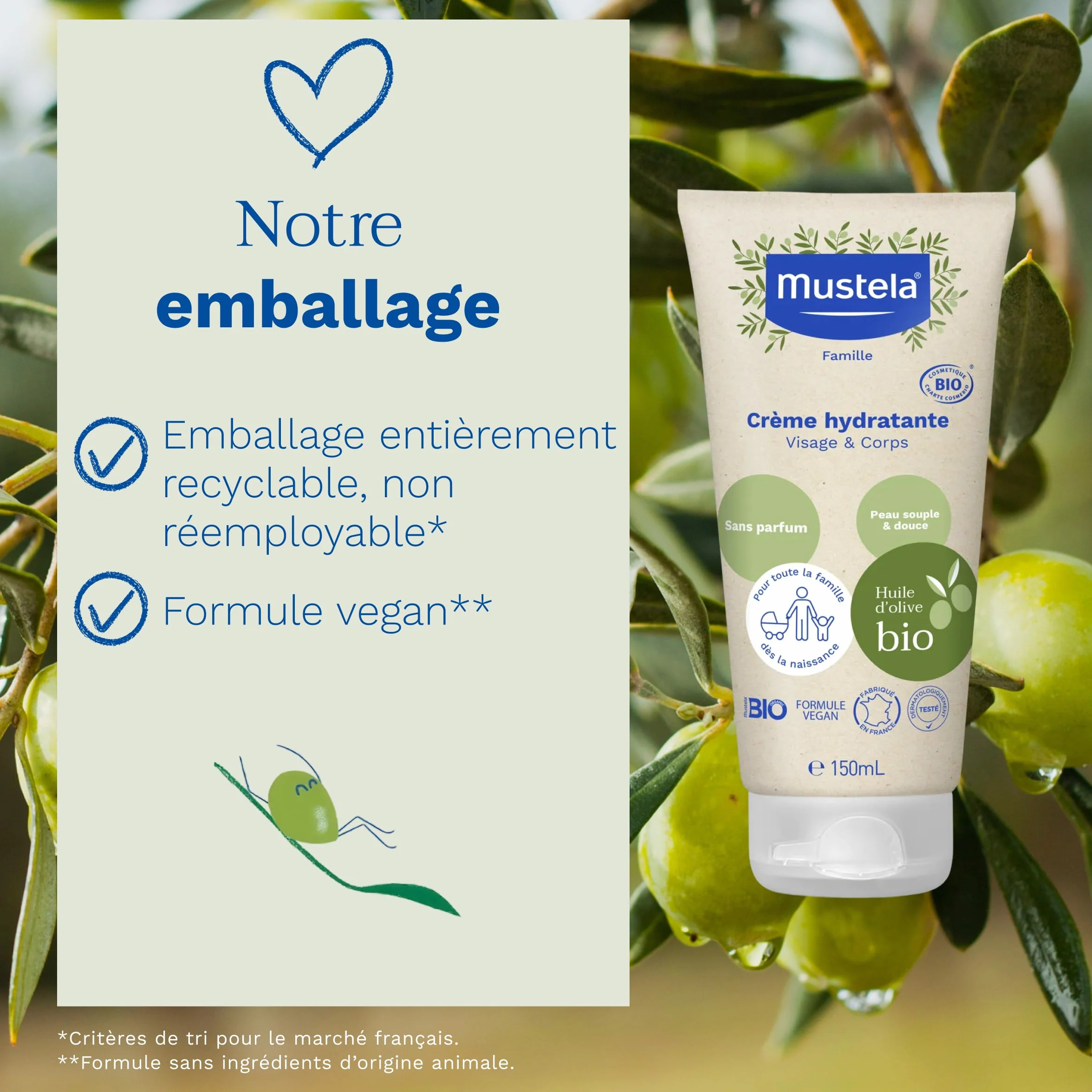 Mustela Crème Hydratante Bébé à l'Huile d'Olive Bio Visage et Corps 300 ml