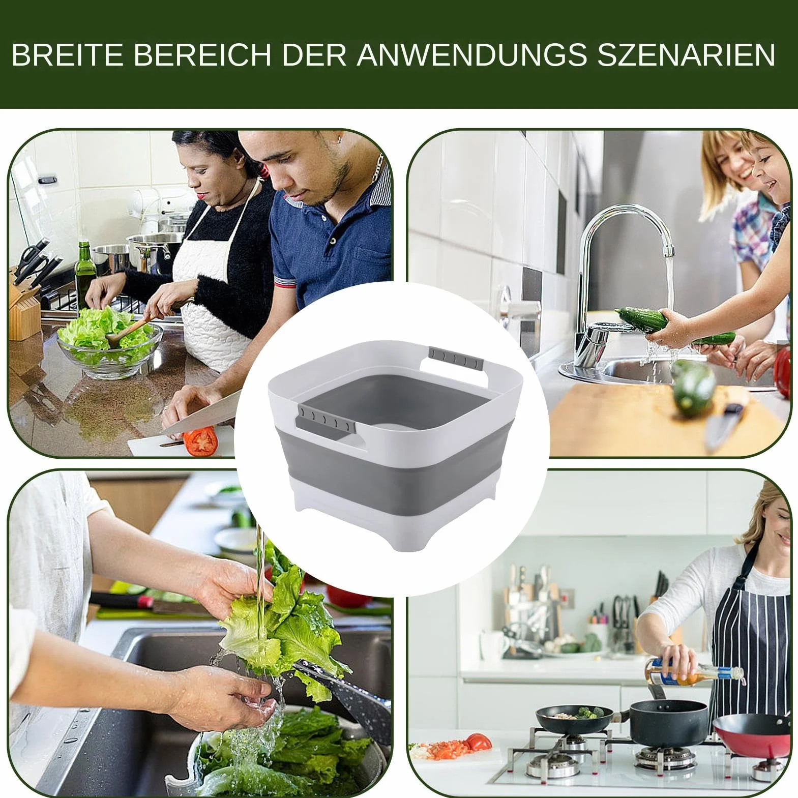Bassine Pliable avec Poignée Ergonomique pour Camping, Vaisselle, Cuisine