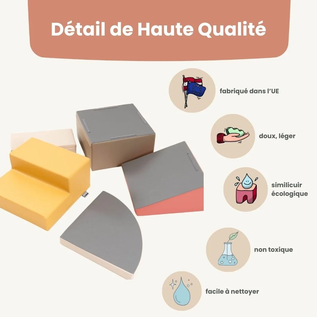 IGLU Soft Play Corner Climber Parcours de Motricité 5 Modules XL Mousse Bébé Enfant Blocs Construction Souples Jeu d’Éveil Montessori Toboggan Intérieur Automne Pastel