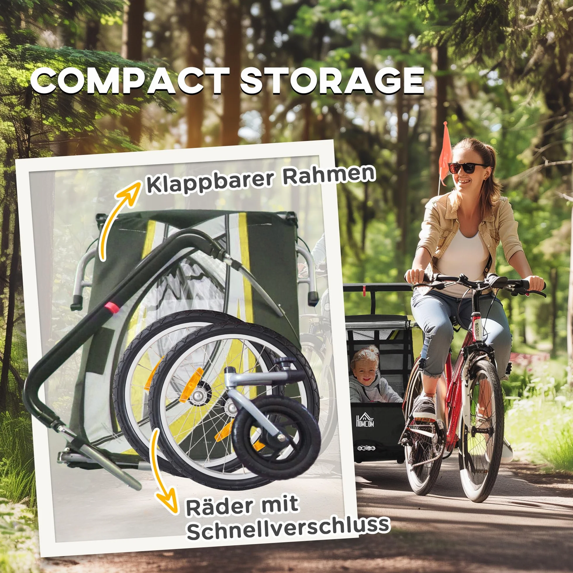 HOMCOM 2 in 1 Kinderfahrradanhänger mit Mesh-Tür, 360° Drehbares Vorderrad, Bremse, 142 x 75 x 101 cm