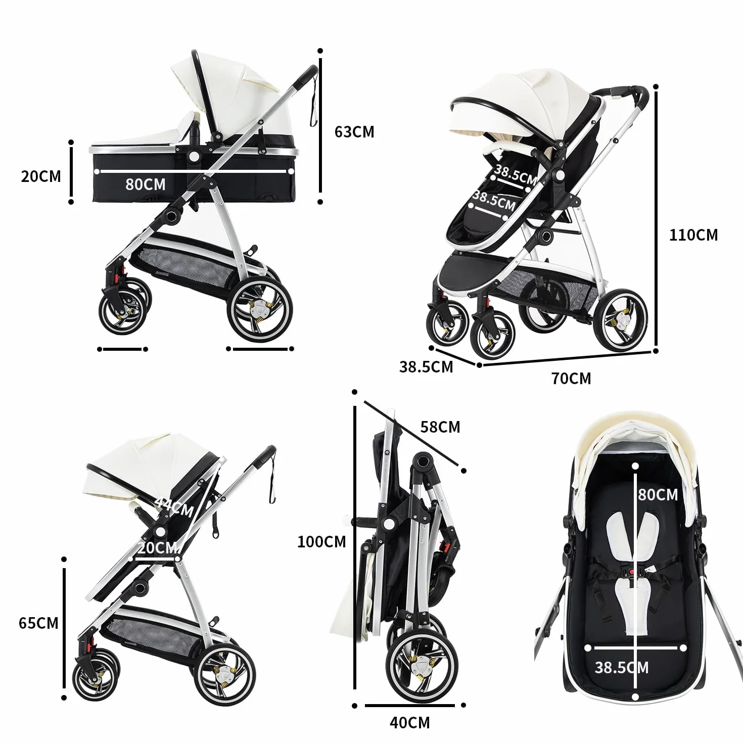 Poussette Combinée 3 en 1 Citadine Siège Auto ECE R129 Cadre Aluminium Nouveau-né 0-4 ans