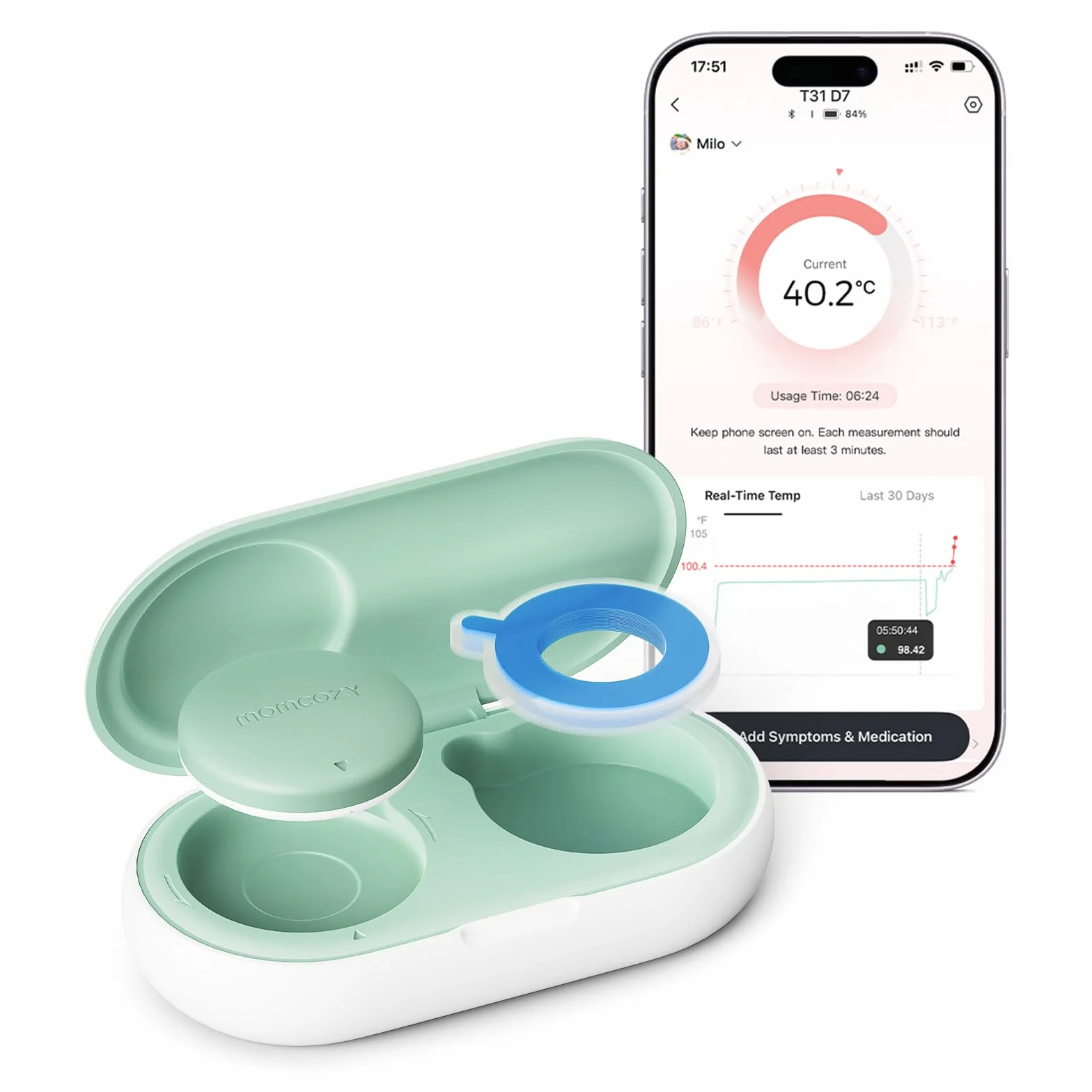 Momcozy Thermomètre Numérique Portable pour Bébé, Qualité Médicale, Bluetooth, Vert