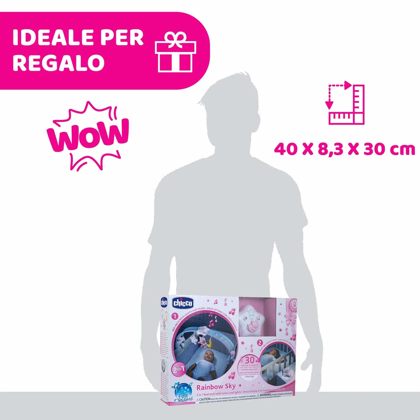 Chicco Arche Arc en Ciel Jeu de Développement 2 en 1 Compatible Lit Next2Me Panneau Berceau Veilleuse Musique Pendentifs Jouet Bébé 0+ Mois Rose