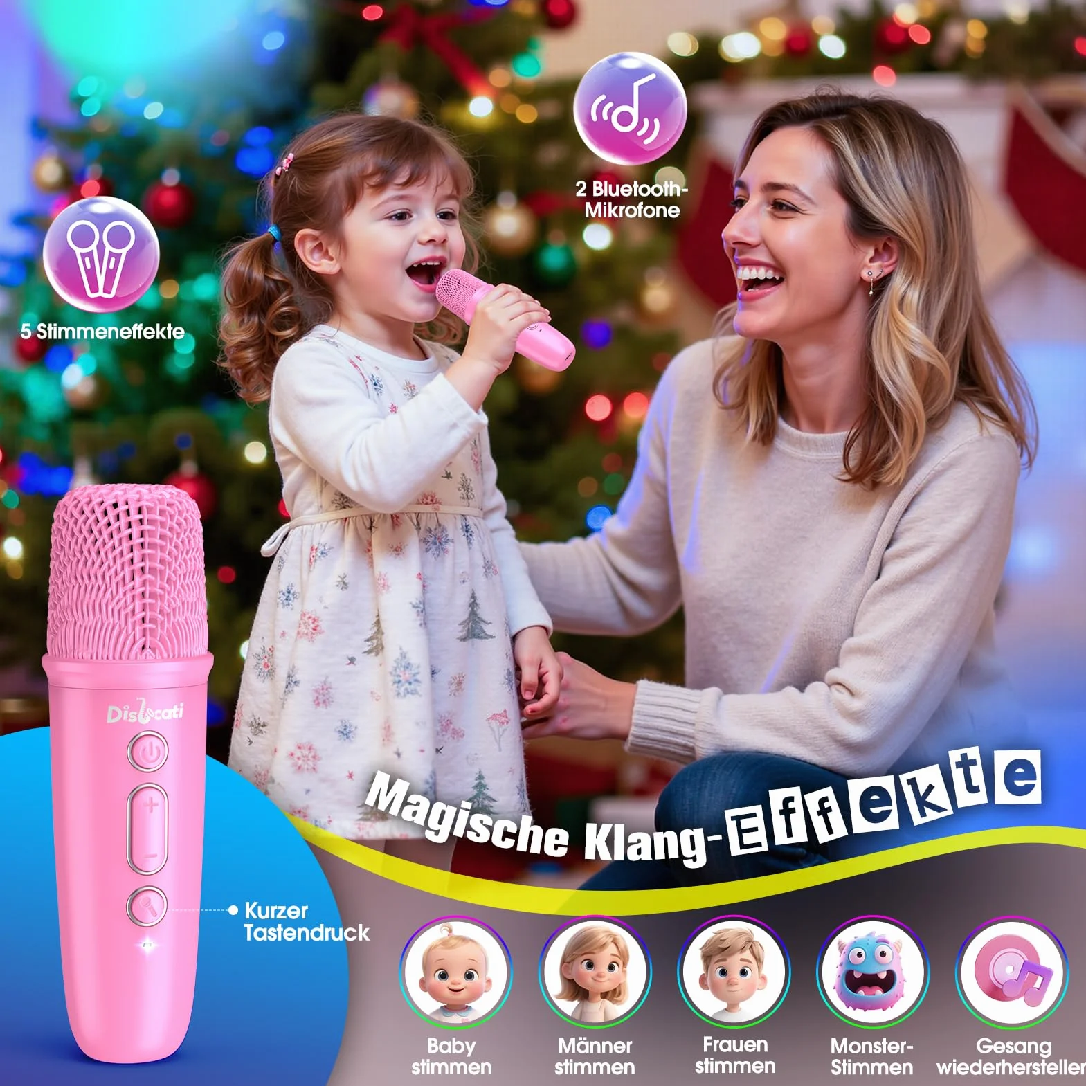Micro Karaoke Enfant Adulte avec Lumières LED Disco et Support Amovible, Jouet Fille 3-15 Ans