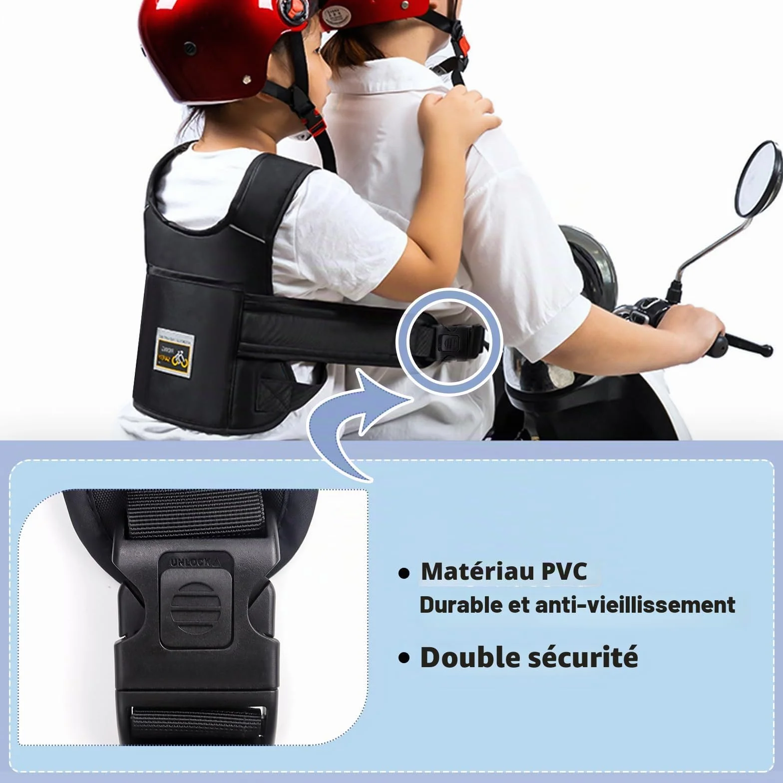 Harnais de Sécurité Moto Enfant Réglable Respirant Réfléchissant
