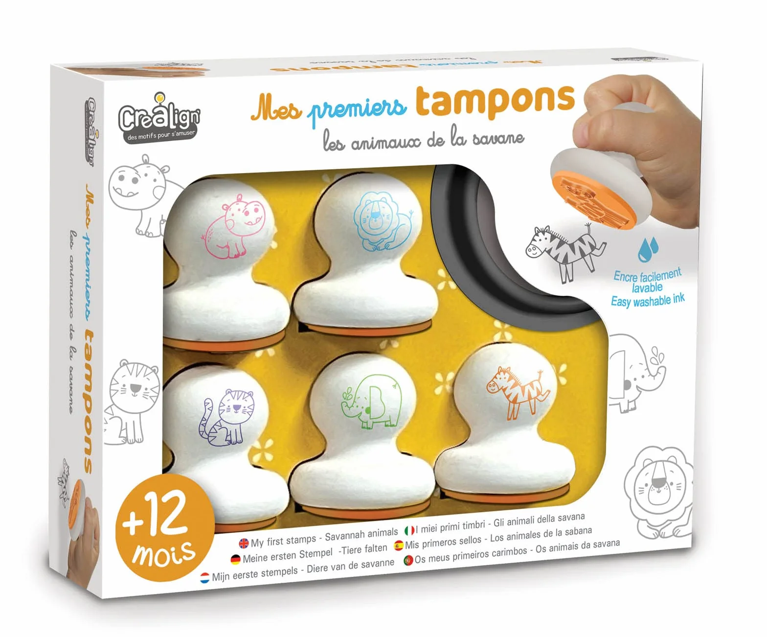 Créa Lign' Mes 1ers tampons Animaux Savane 12 Mois+ Encre Lavable