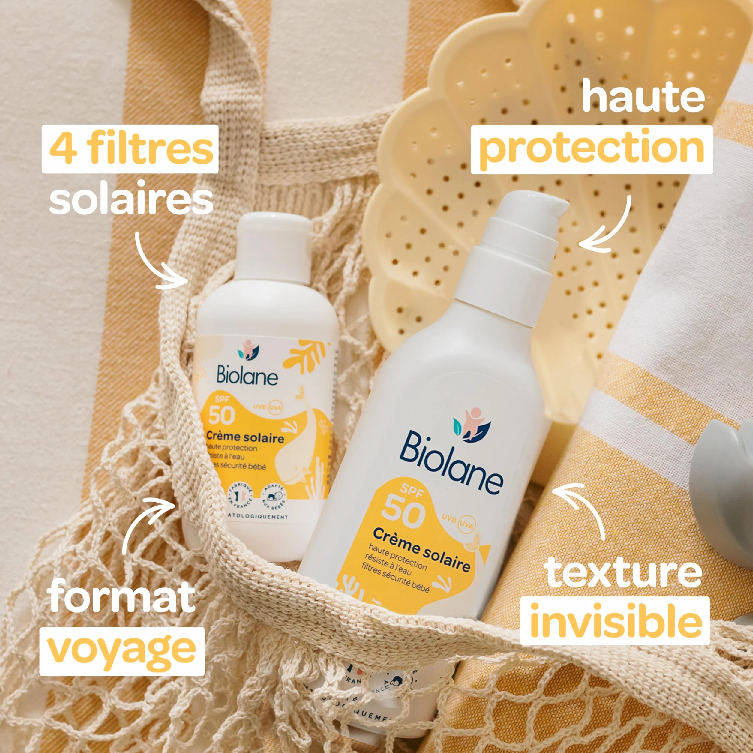 BIOLANE Crème Solaire Bébé SPF 50 100ML Haute Protection UVA UVB Résistant à l'eau Fabriquée en France