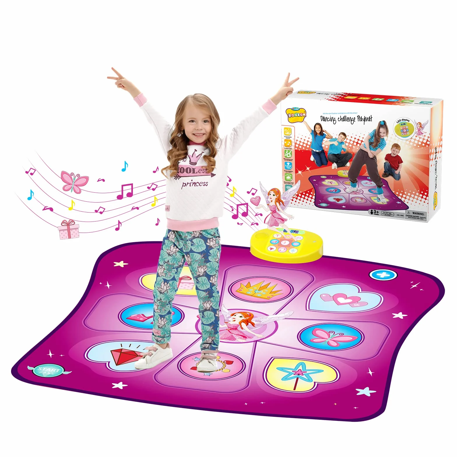 Rodzon Tapis de Danse Musical Enfants 3-8 Ans avec Affichage LED et Musique Intégrée