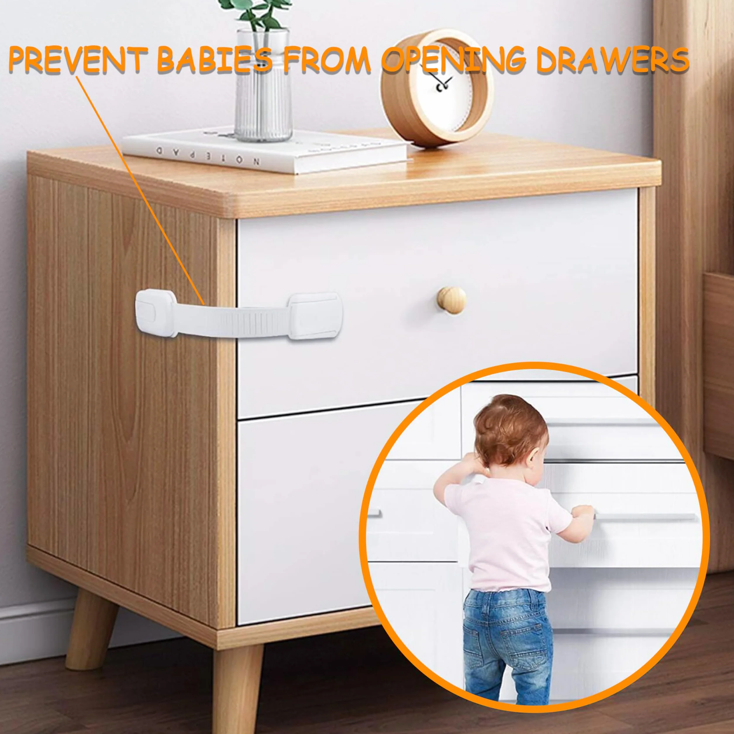 Lot de 10 verrous de placard sécurité enfants bébés tiroirs armoires longueur réglable blanc