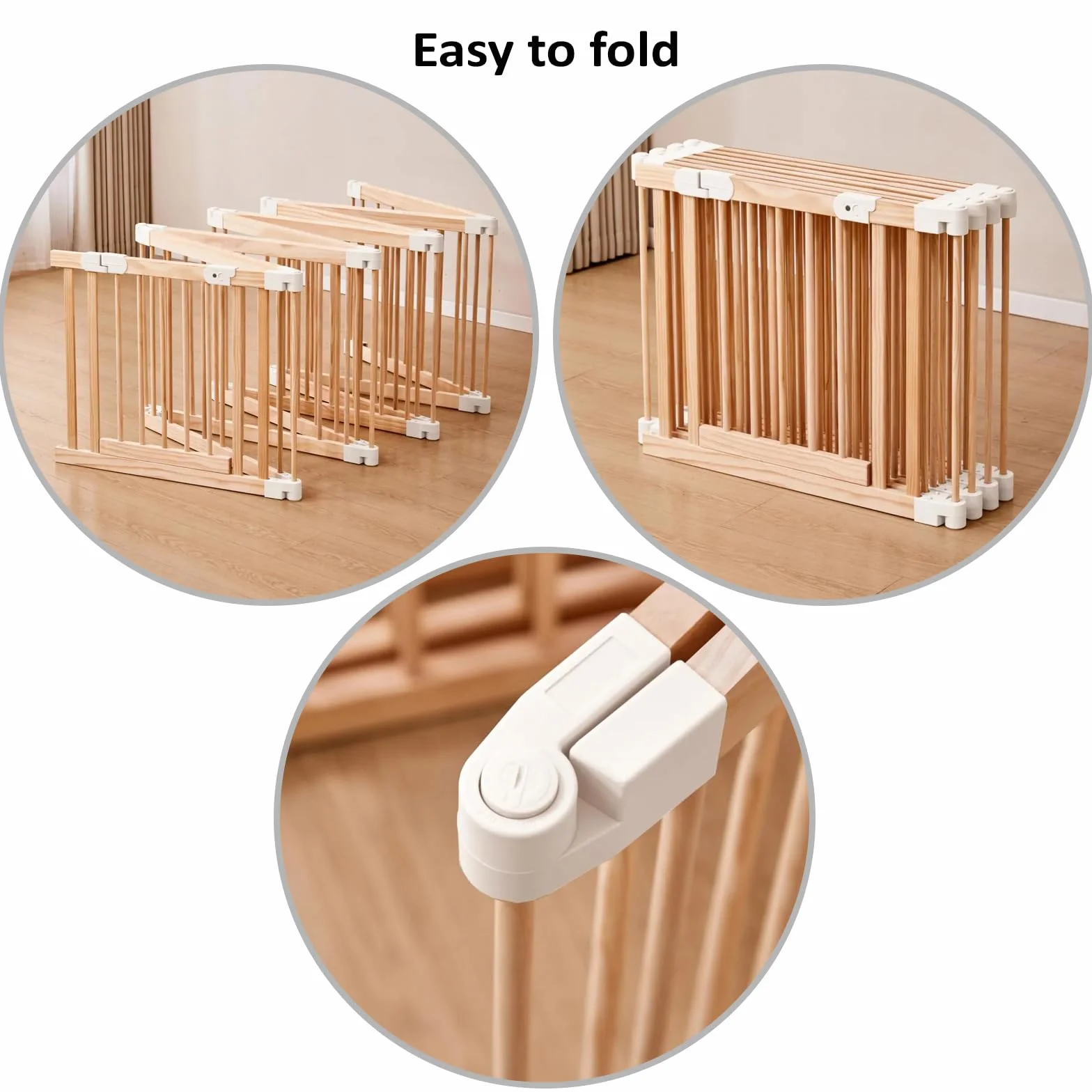 Parc bébé pliable en bois naturel 152x76 cm avec porte sécurisée et ventouses antidérapantes