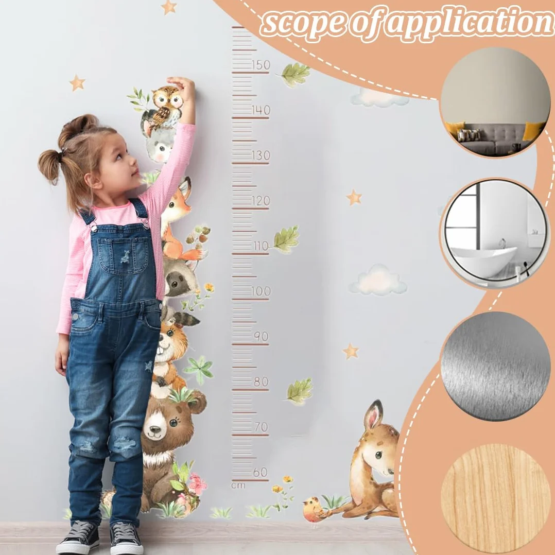 Toise Murale Enfant 60-160 cm Animaux de la Forêt Autocollant Mural