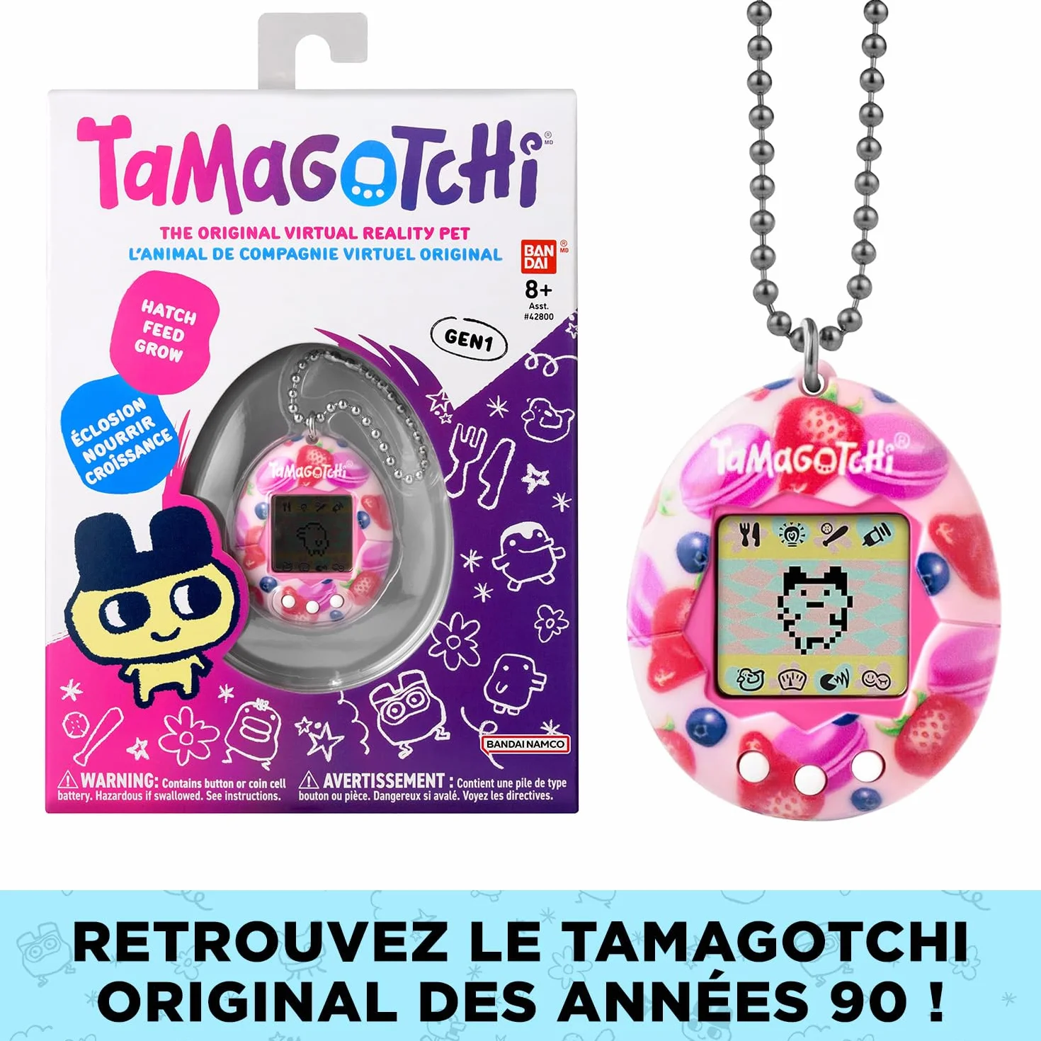 Tamagotchi Original Berry Delicious Animal interactif écran LCD Français 3 Boutons Mini-Jeux Jouet Enfant 8 Ans+