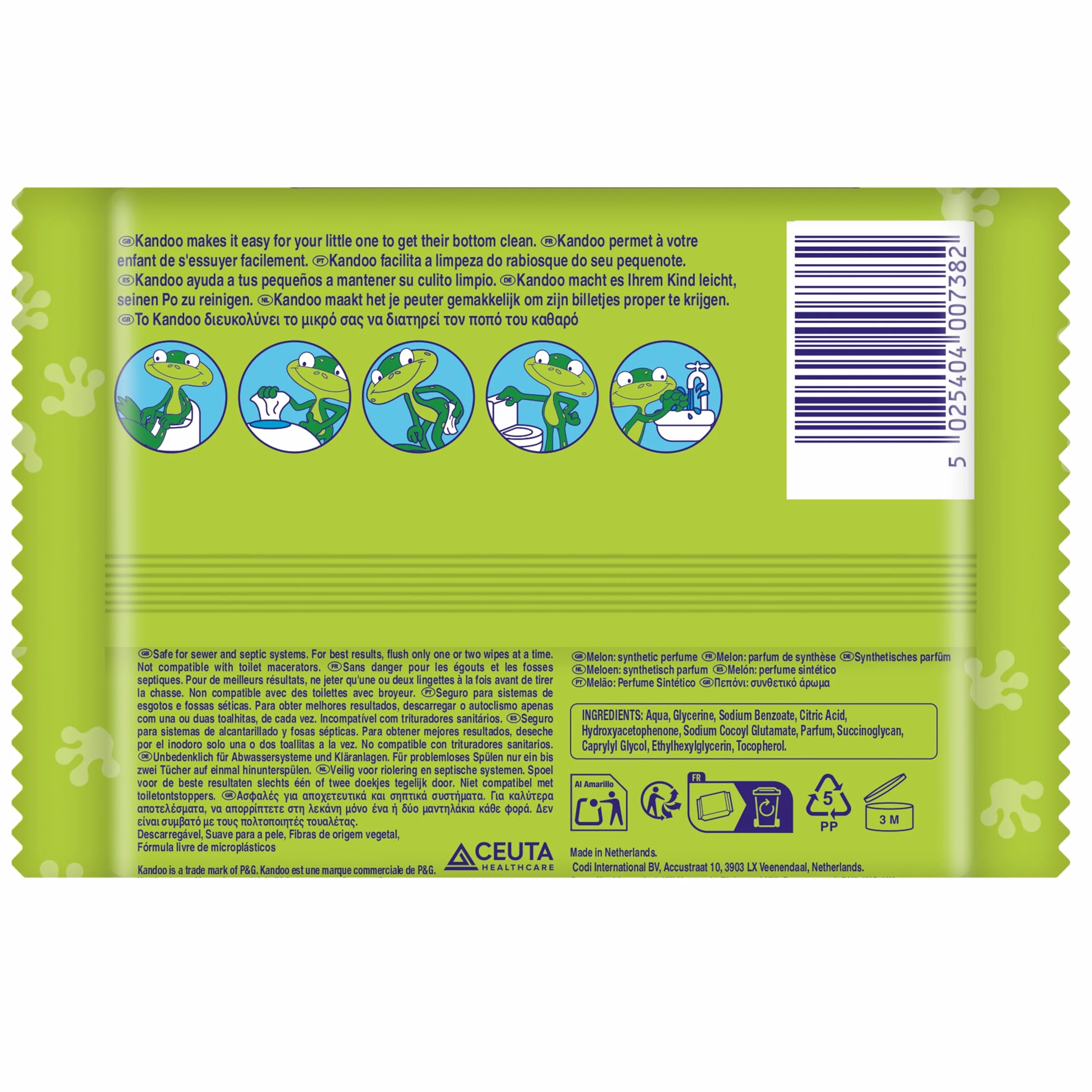 Kandoo Lingettes Melon 60 Lingettes Humides Jetables Enfants