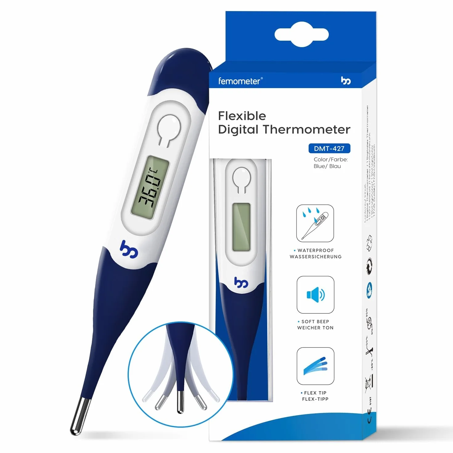 Thermomètre Numérique à Embout Flexible pour Bébés Enfants Adultes Mesure Rapide Précise Buccale Axillaire Rectale