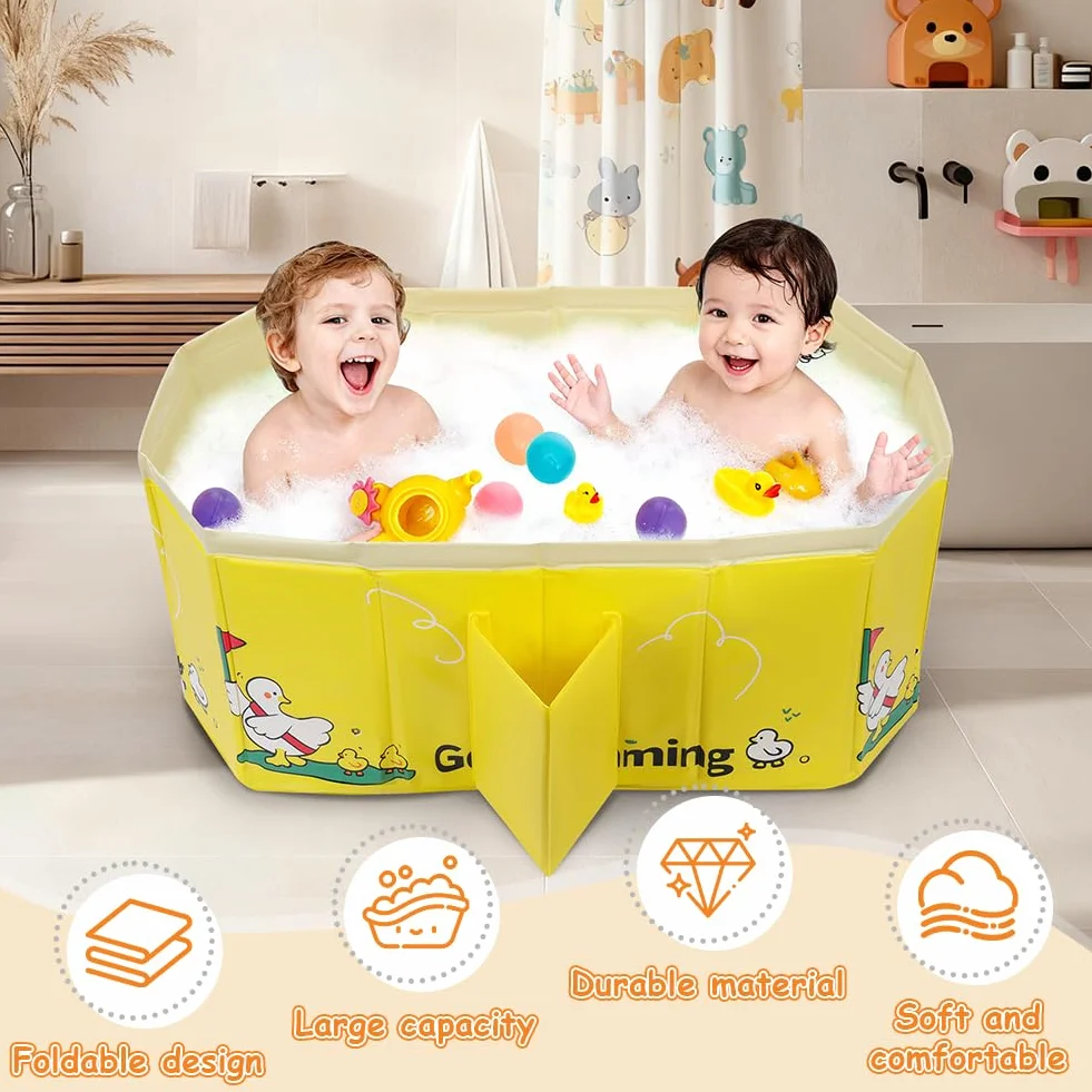 AUYAO Baignoire Pliable Bébé avec Valve Vidange Portable 0-8 Ans