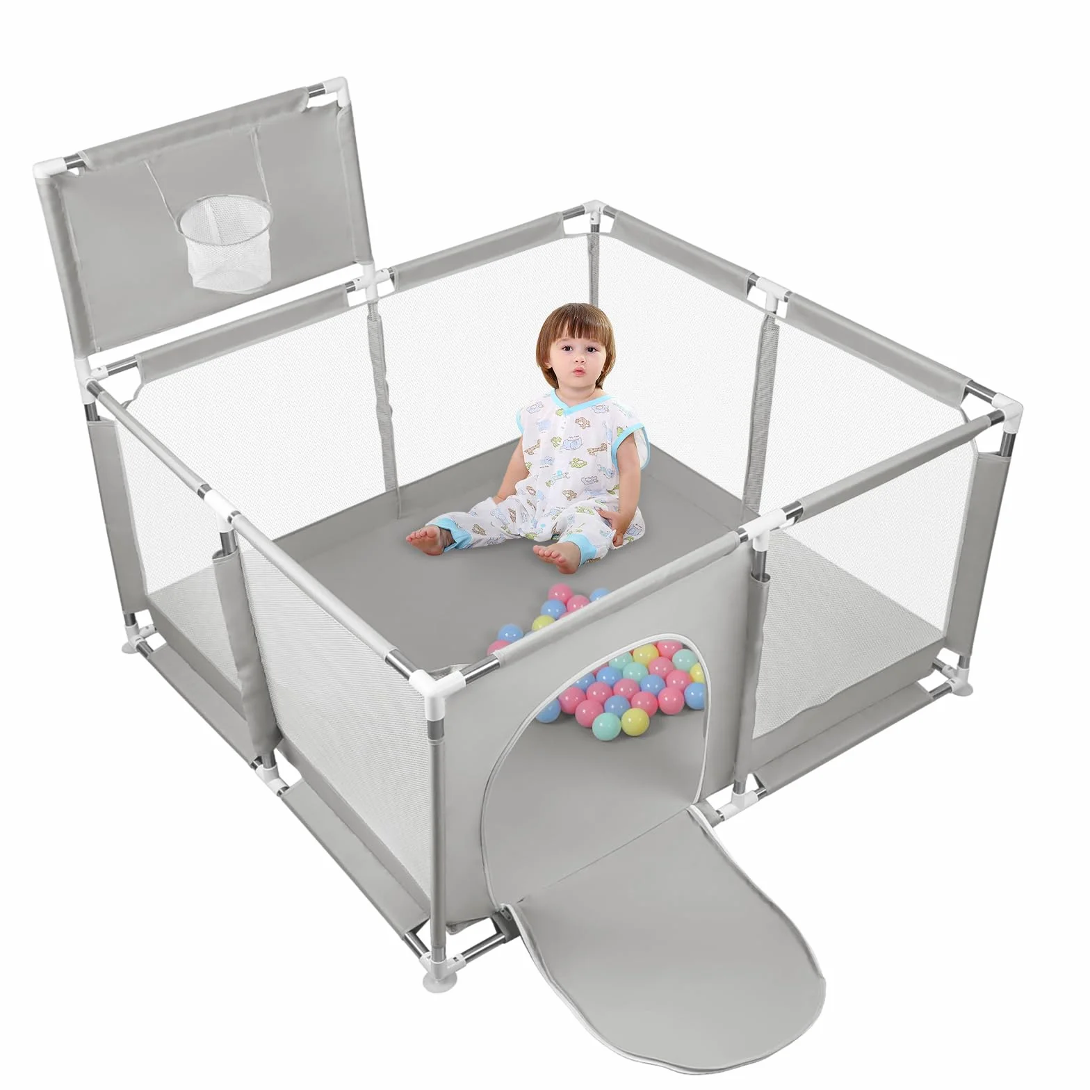 Parc Bébé en Tissu Oxford avec Tapis et Barrières 126x126x66 cm Gris Clair