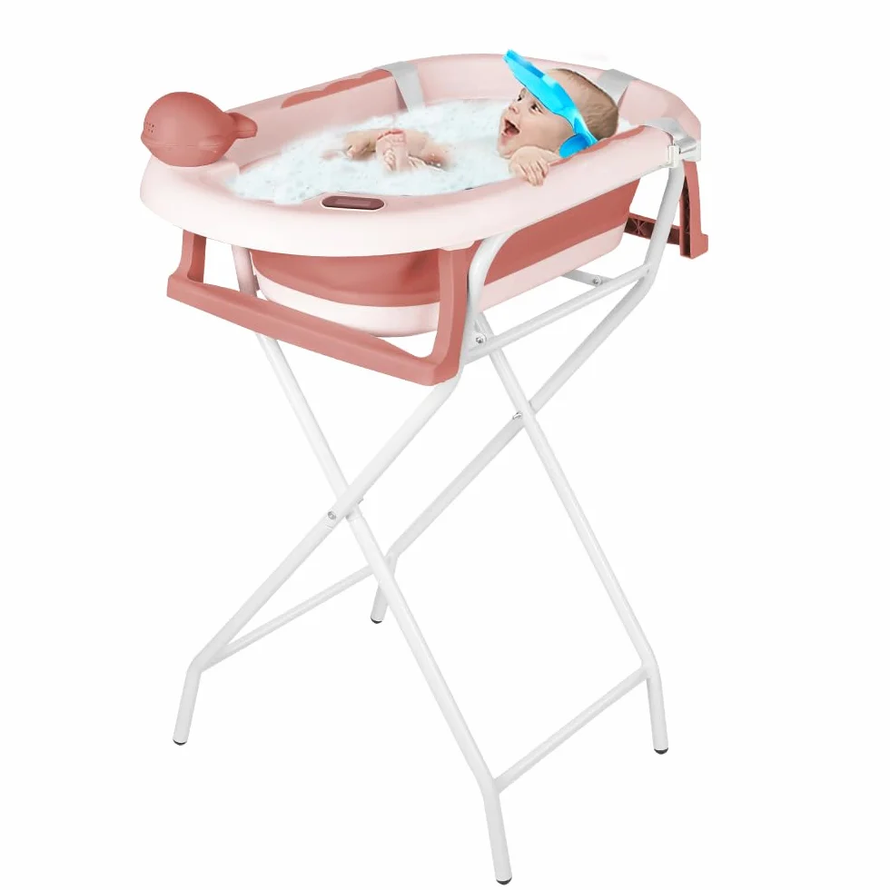 Baignoire pour bébé avec support, ergonomique, compacte, 10 kg, 81,5 x 48 x 21 cm - Rose
