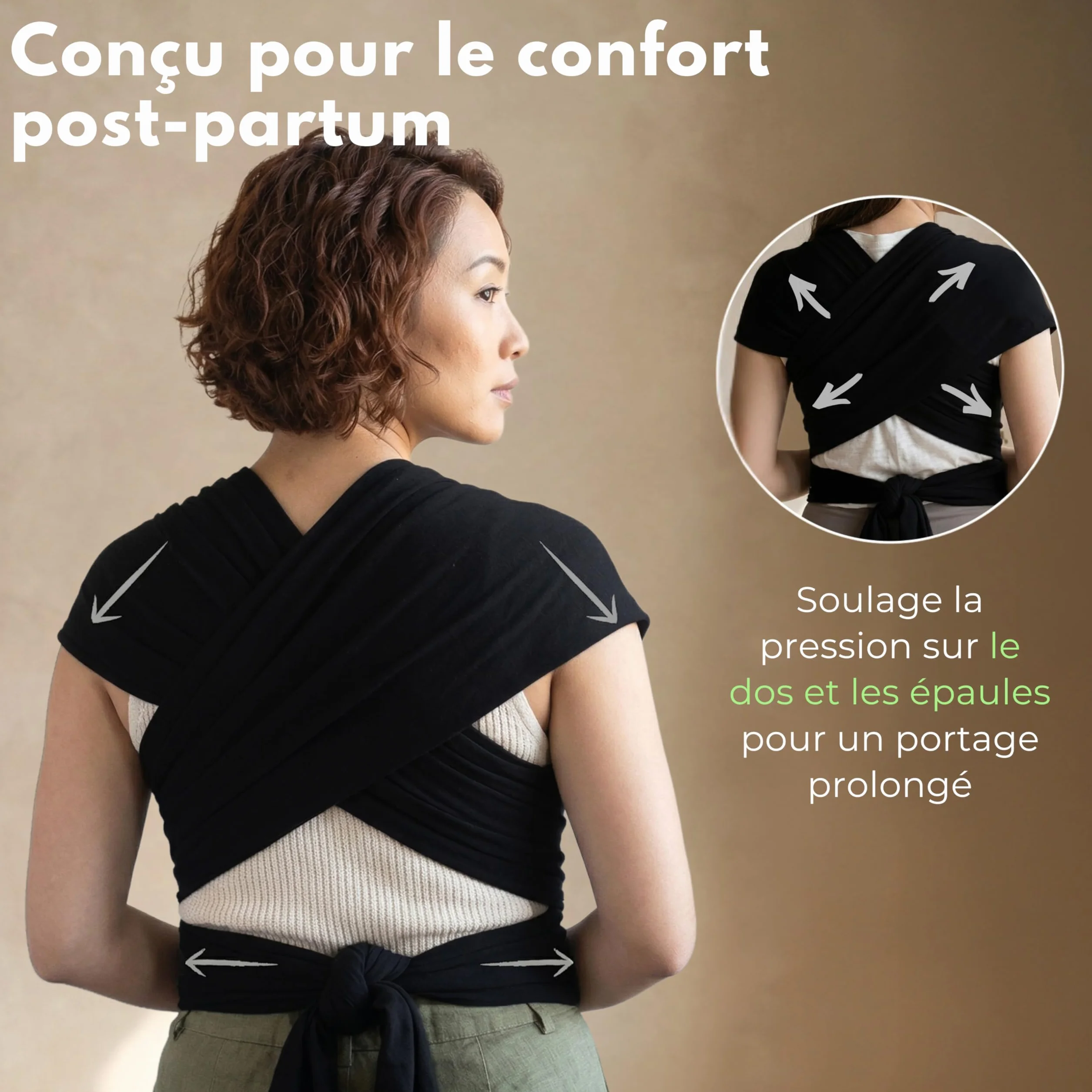 ELDOMA Porte-bébé en Écharpe Noir Léger et Respirant Mains Libres 3-15kg