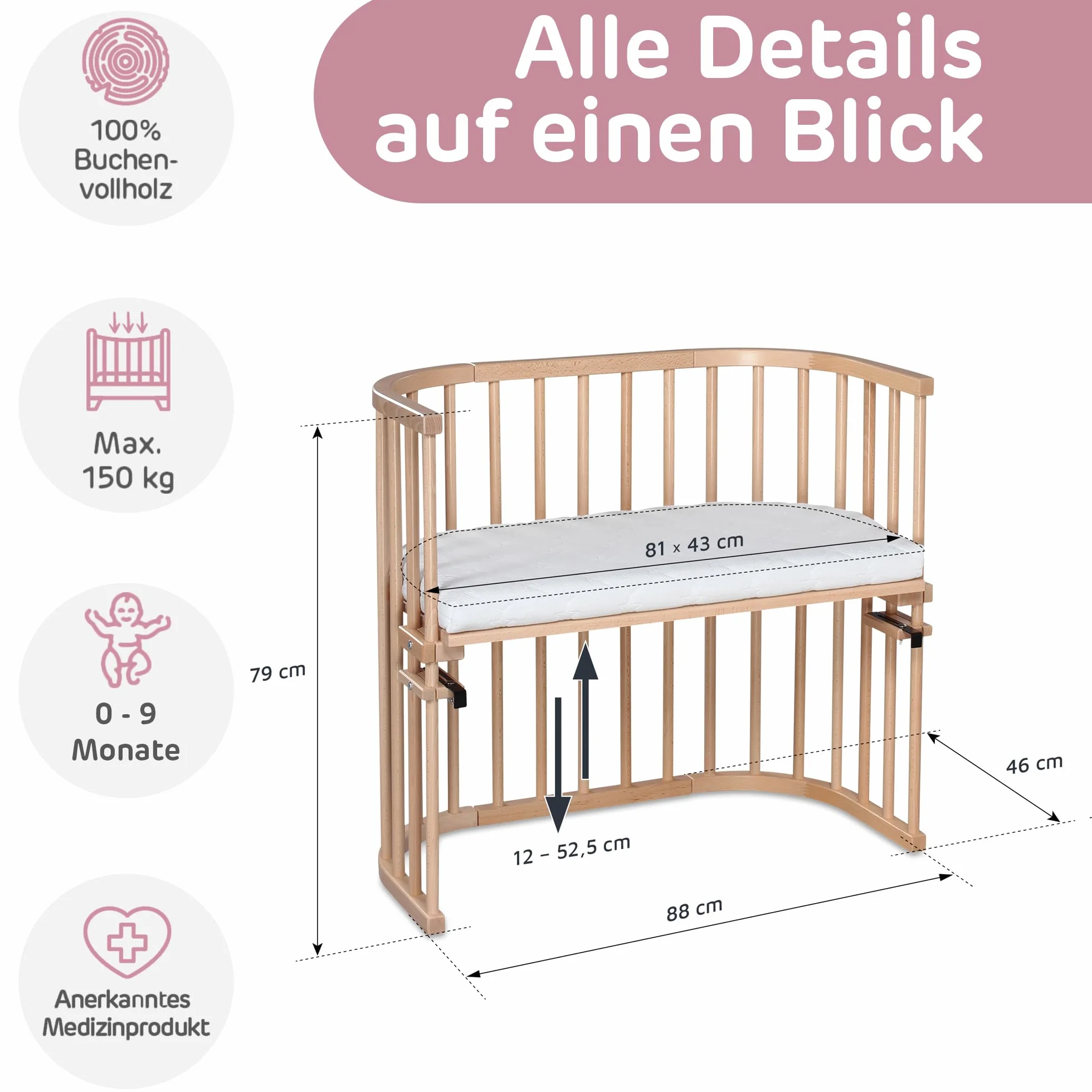 babybay Original lit cododo en bois de hêtre massif modulable hauteur réglable lit bébé évolutif